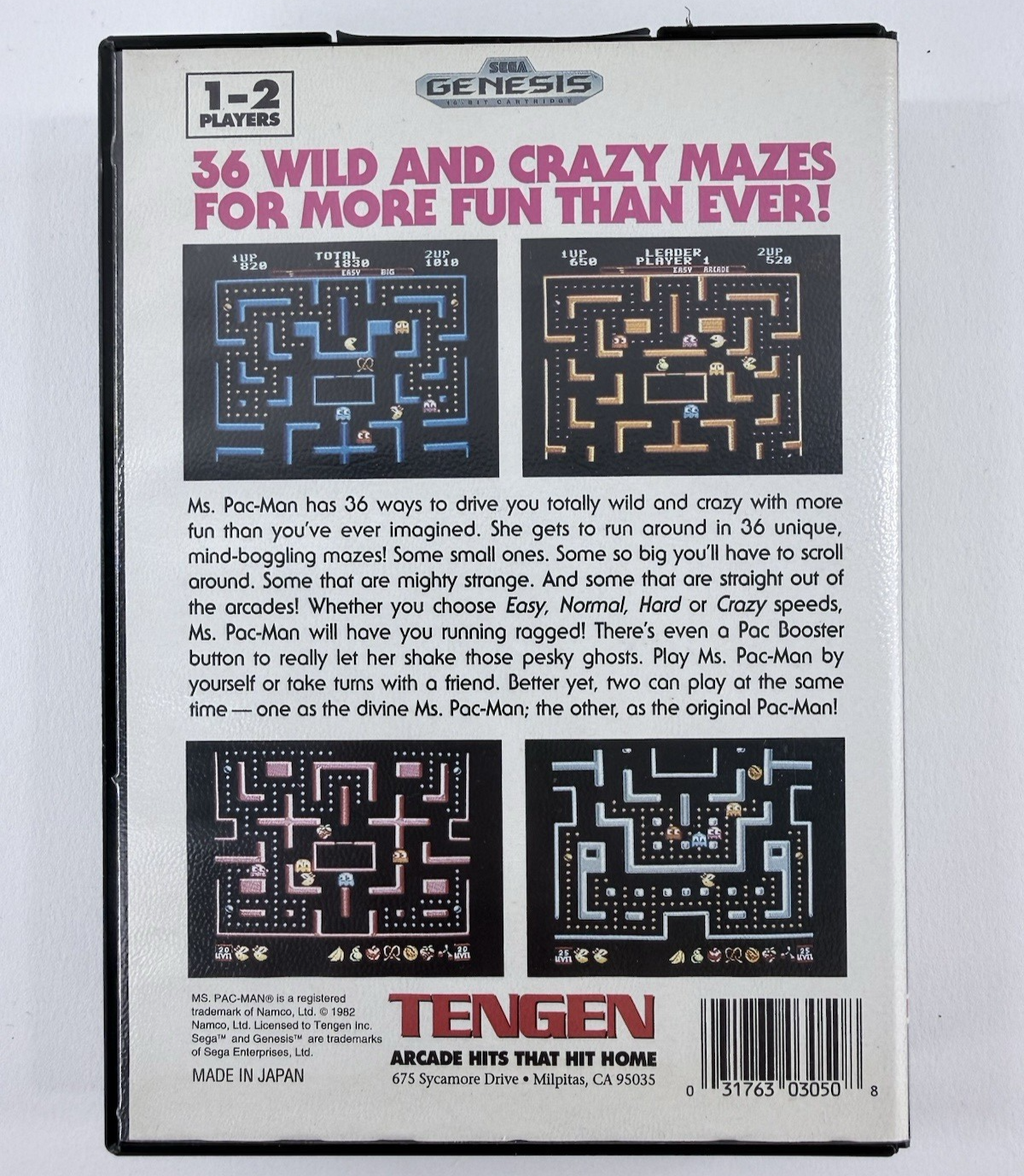 Ms. Pac-Man (Sega Genesis, 1991) Game, Case, Manual - Tested - Read