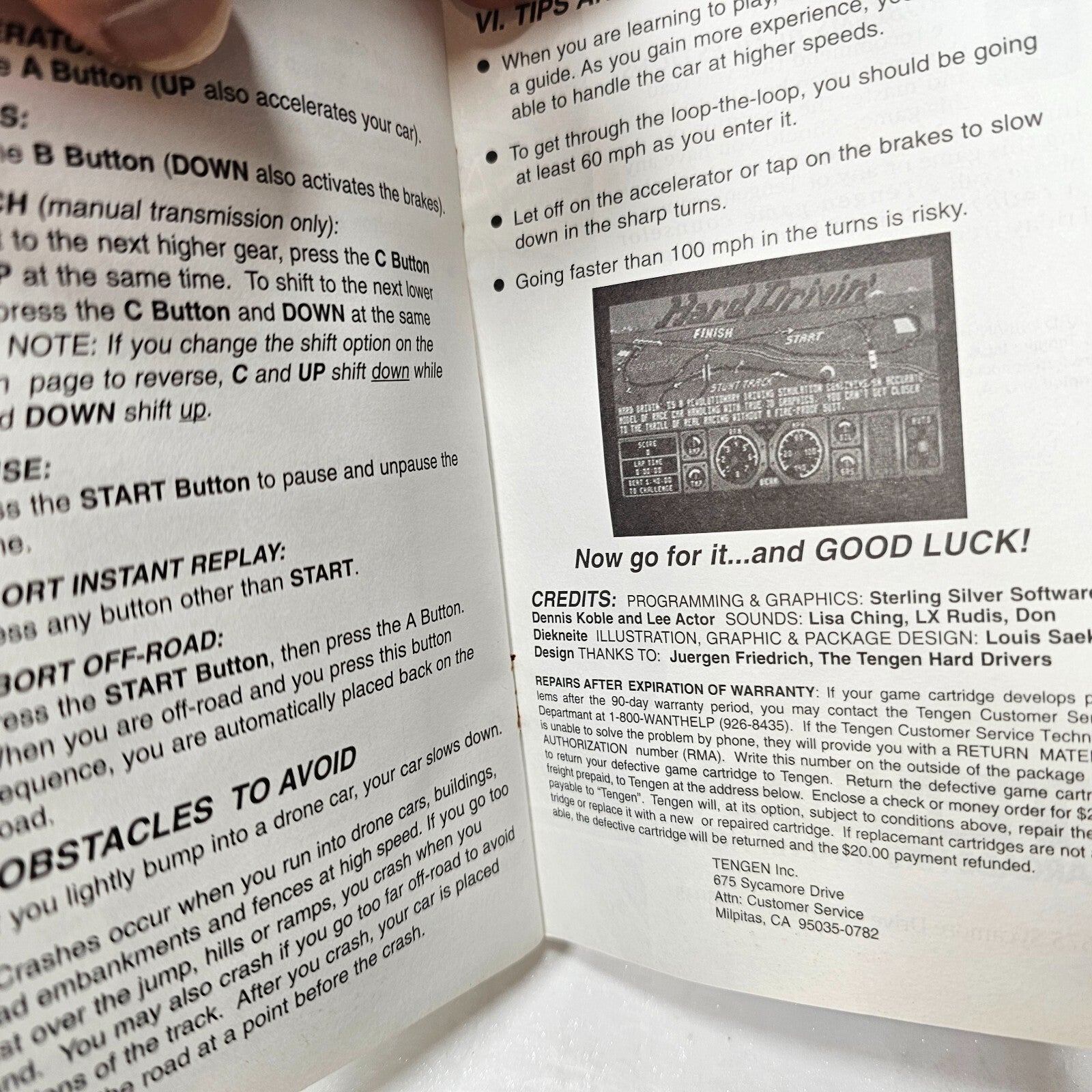 Hard Drivin' (Sega Genesis, 1991) - Game Case Manual Registration Card - Tested