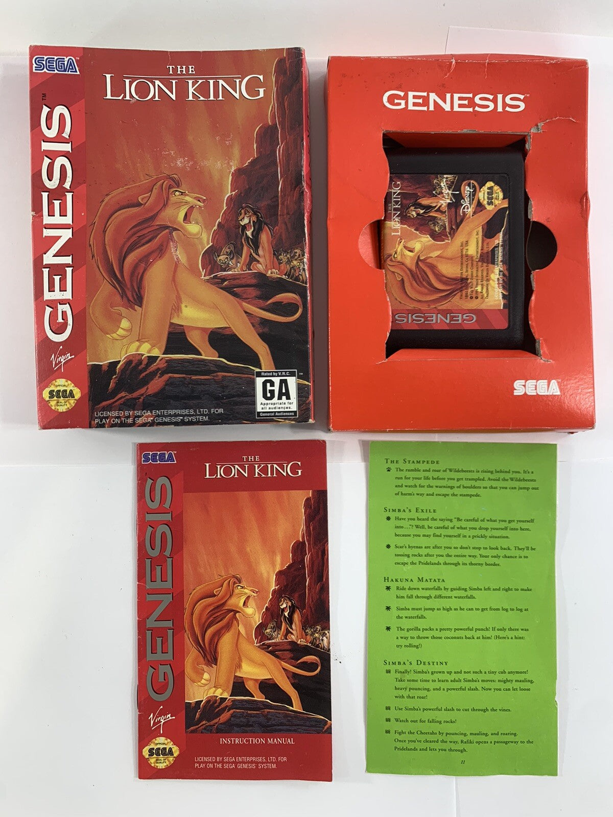 The Lion King (Sega Genesis, 1994) Game Box Manual Insert - Tested and Working