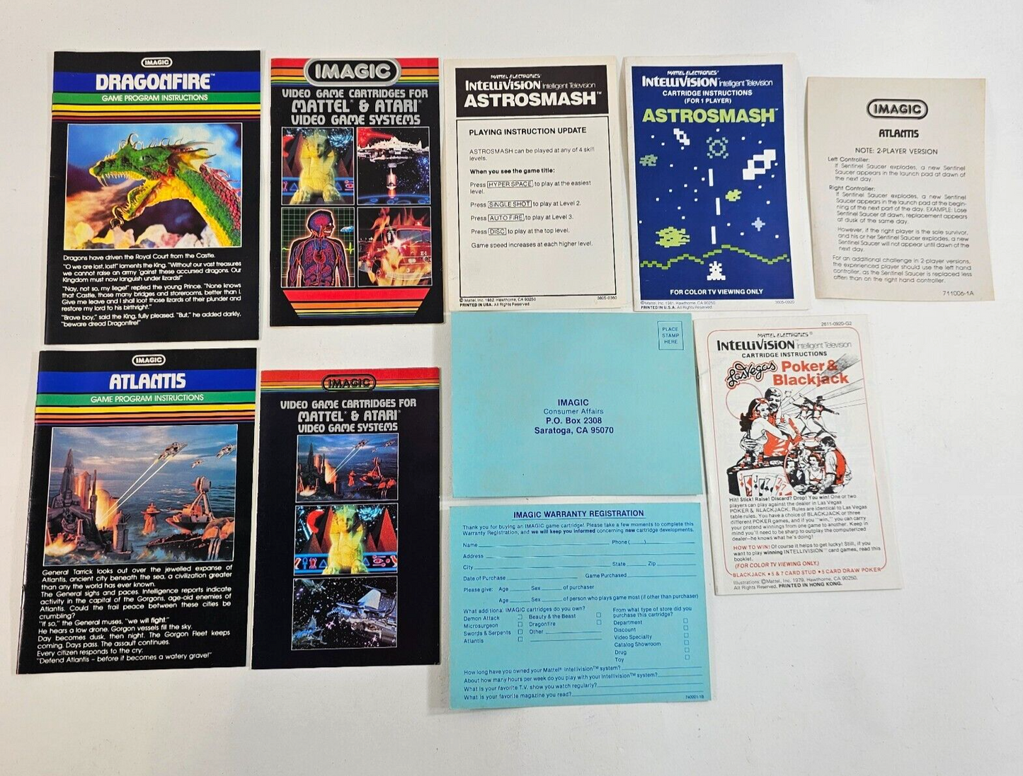 Mattel Intellivision Imagic Manuals and Inserts - Dragonfire, Atlantis, and more