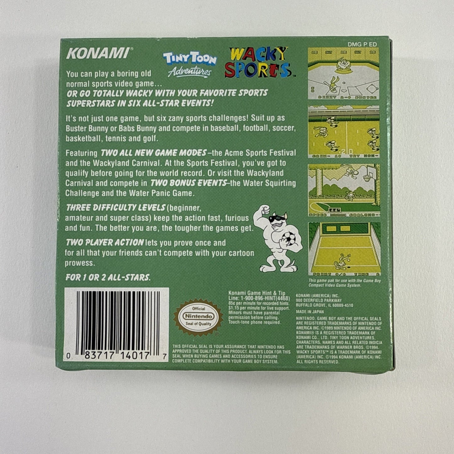 Tiny Toon Adventures: Wacky Sports (GameBoy, 1994) Game Box Manual Reg. Inserts