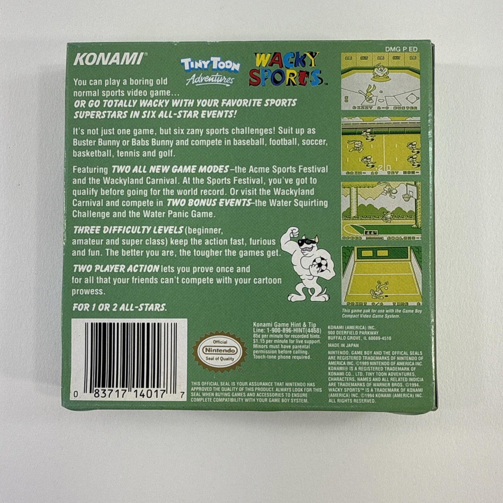 Tiny Toon Adventures: Wacky Sports (GameBoy, 1994) Game Box Manual Reg. Inserts