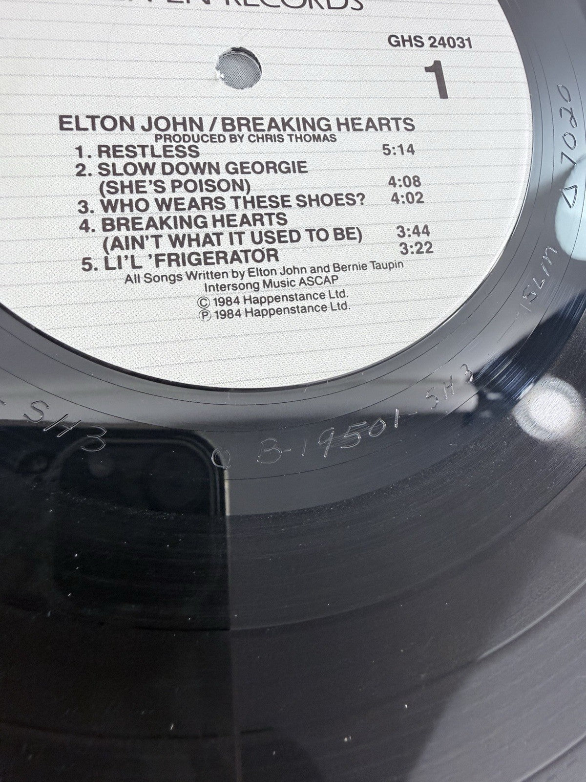 Elton John: Breaking Hearts GHS-24031 LP (Vinyl Record, 1984) Tested and Working