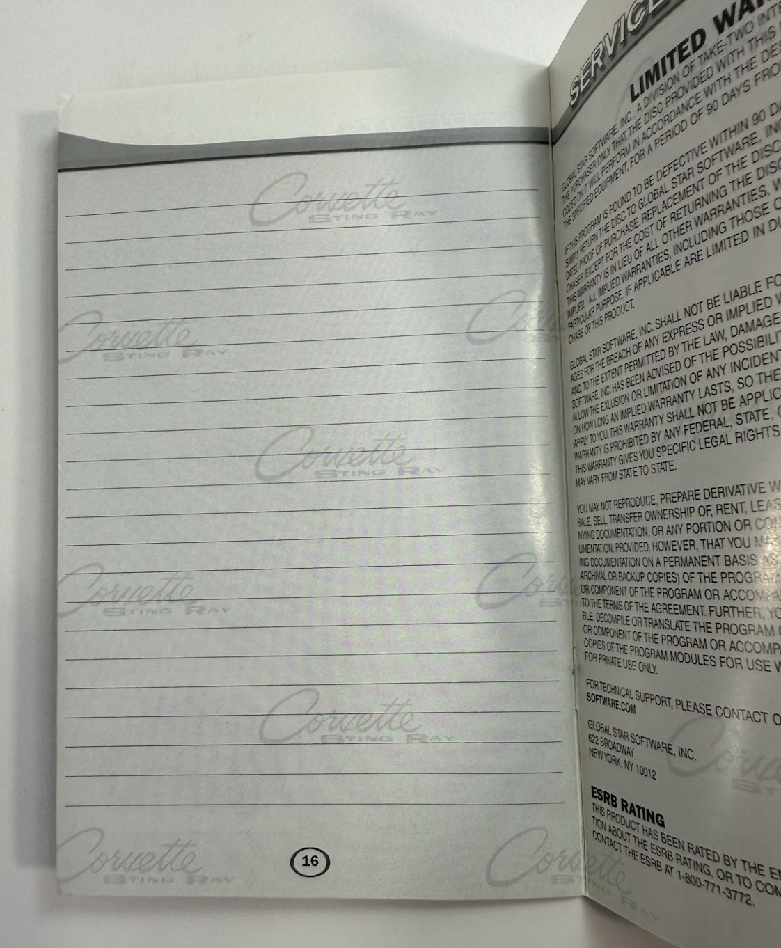 Corvette (Sony PlayStation 2, 2004) Game Case Manual - Tested and Working