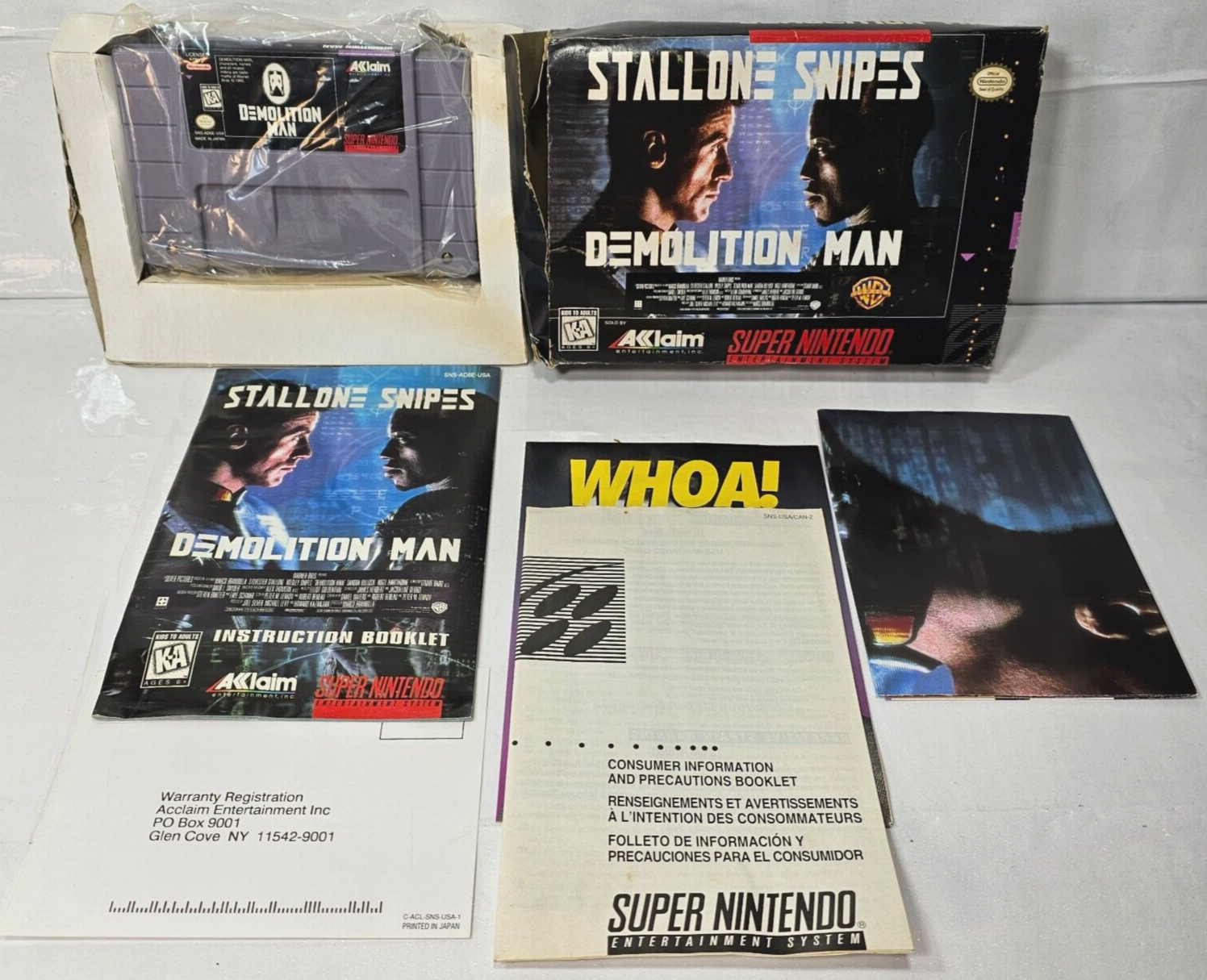 Demolition Man (Nintendo SNES, 1995) Game Box Manual Inserts Poster Registration