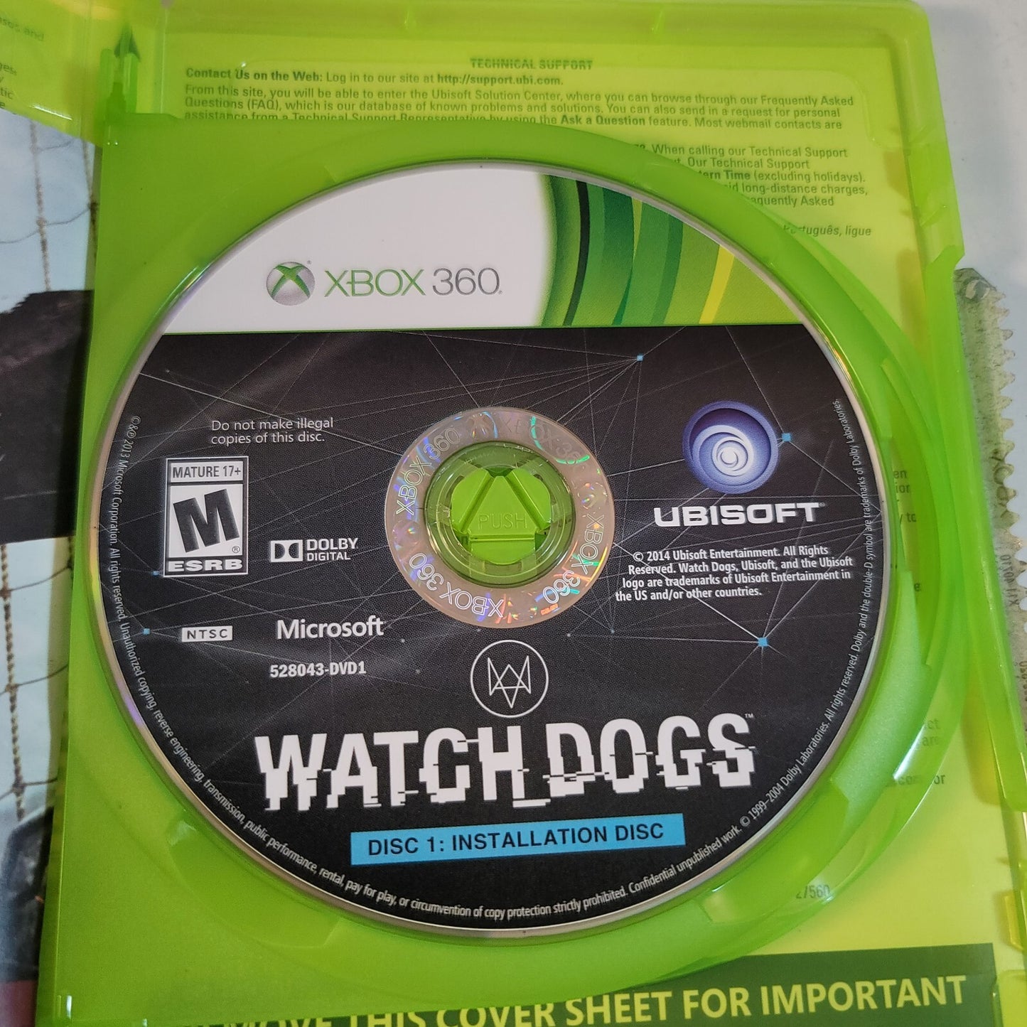 Watch Dogs (Microsoft Xbox 360, 2014) No Manual - 2 Discs
