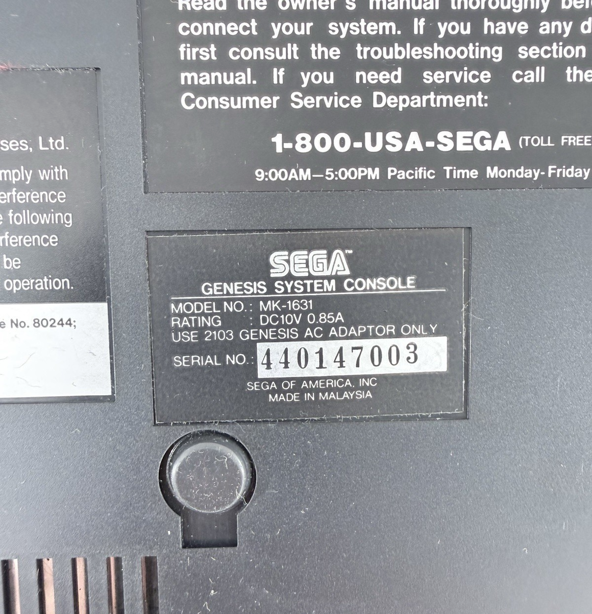 SEGA Genesis Model 2 Console MK-1631 with 6 Button Controller,  Power Supply, AV
