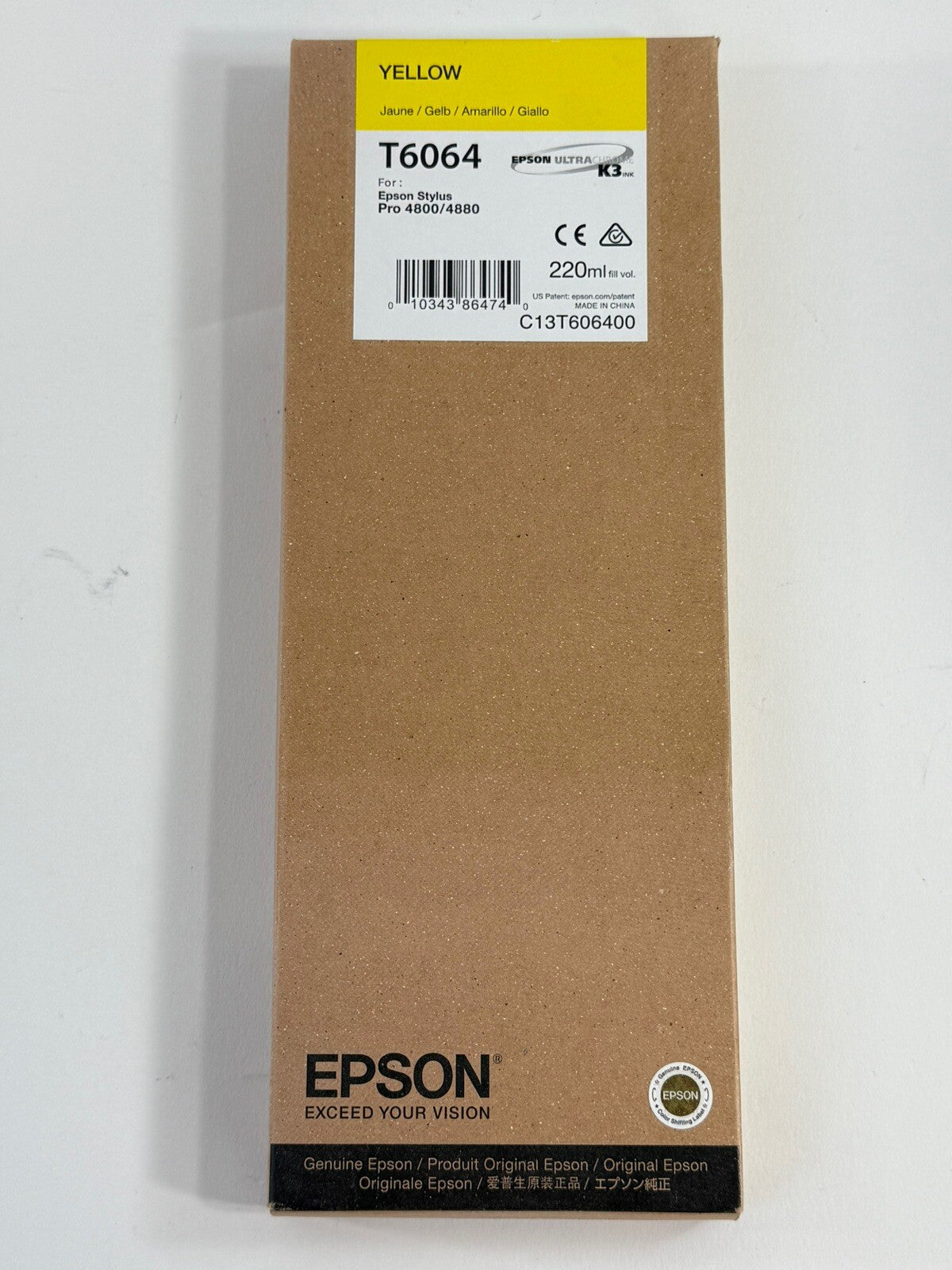 Epson UltraChrome K3 T606 Yellow Ink Cartridge (C13T606400) Sealed  Exp 7/2018