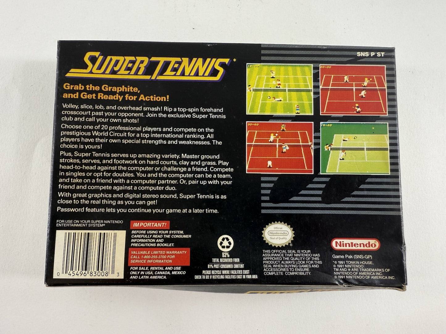 Super Tennis (Super Nintendo SNES, 1991) Game Box Manual Inserts - Tested