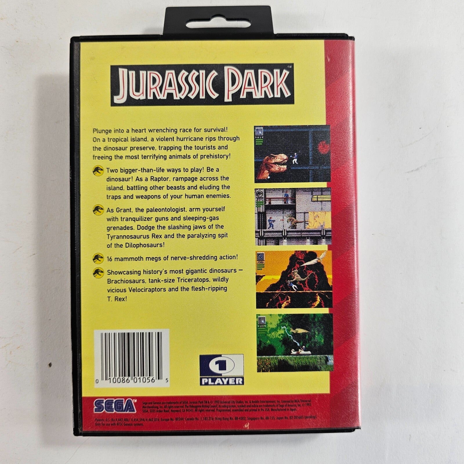 Jurassic Park (Sega Genesis, 1993) Game and Case - Tested and Working