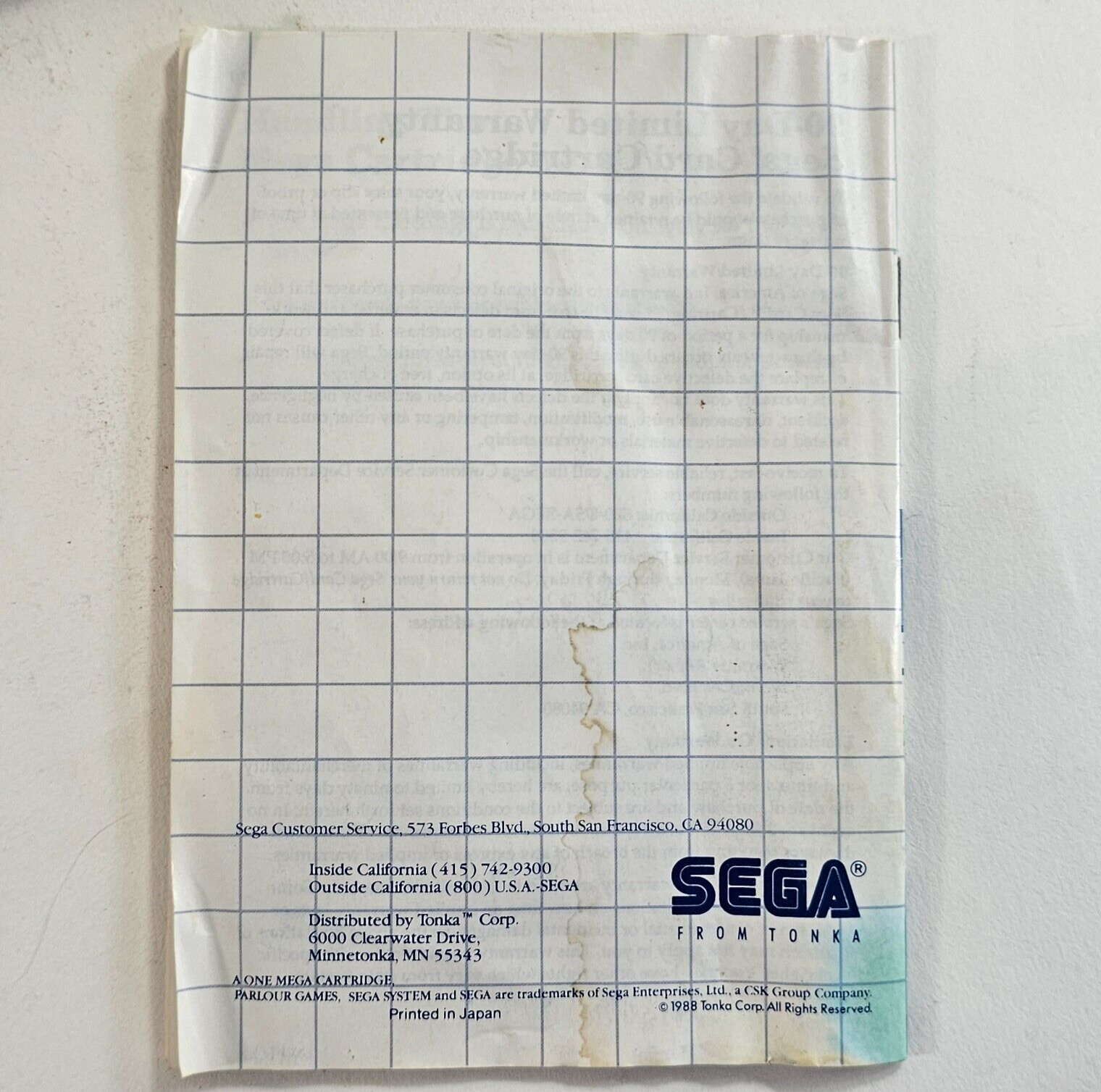 Parlour Games (Sega Master System, 1988) Game Case Manual - Tested and Working