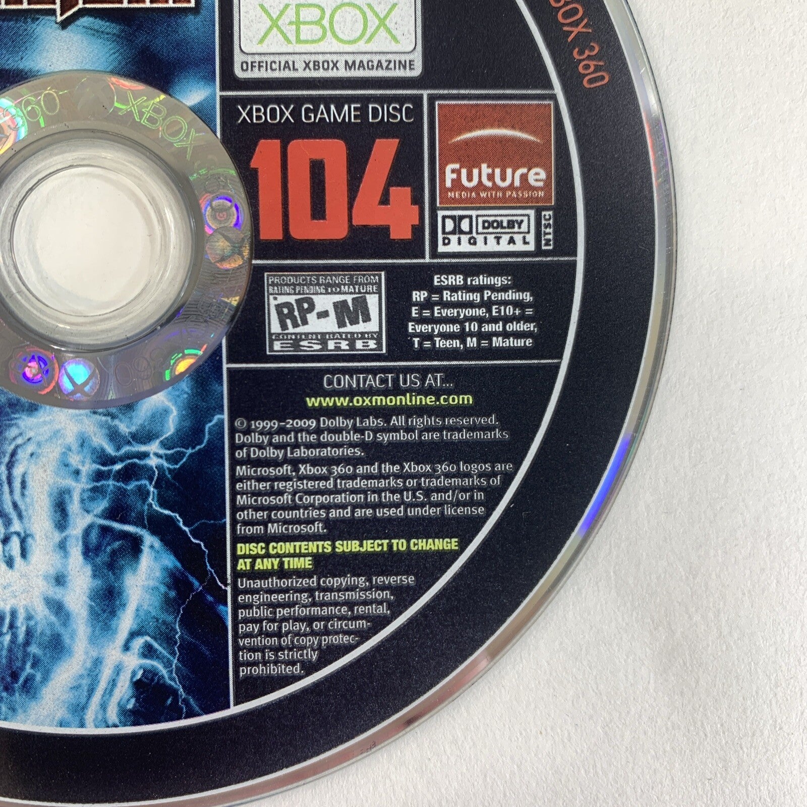 Xbox Magazine Game Demo Disc 104 Wolfenstein for Xbox 360