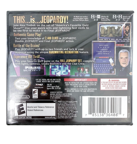 Jeopardy (Nintendo DS, 2010) New, Factory Sealed Alex Trebek Quiz Game