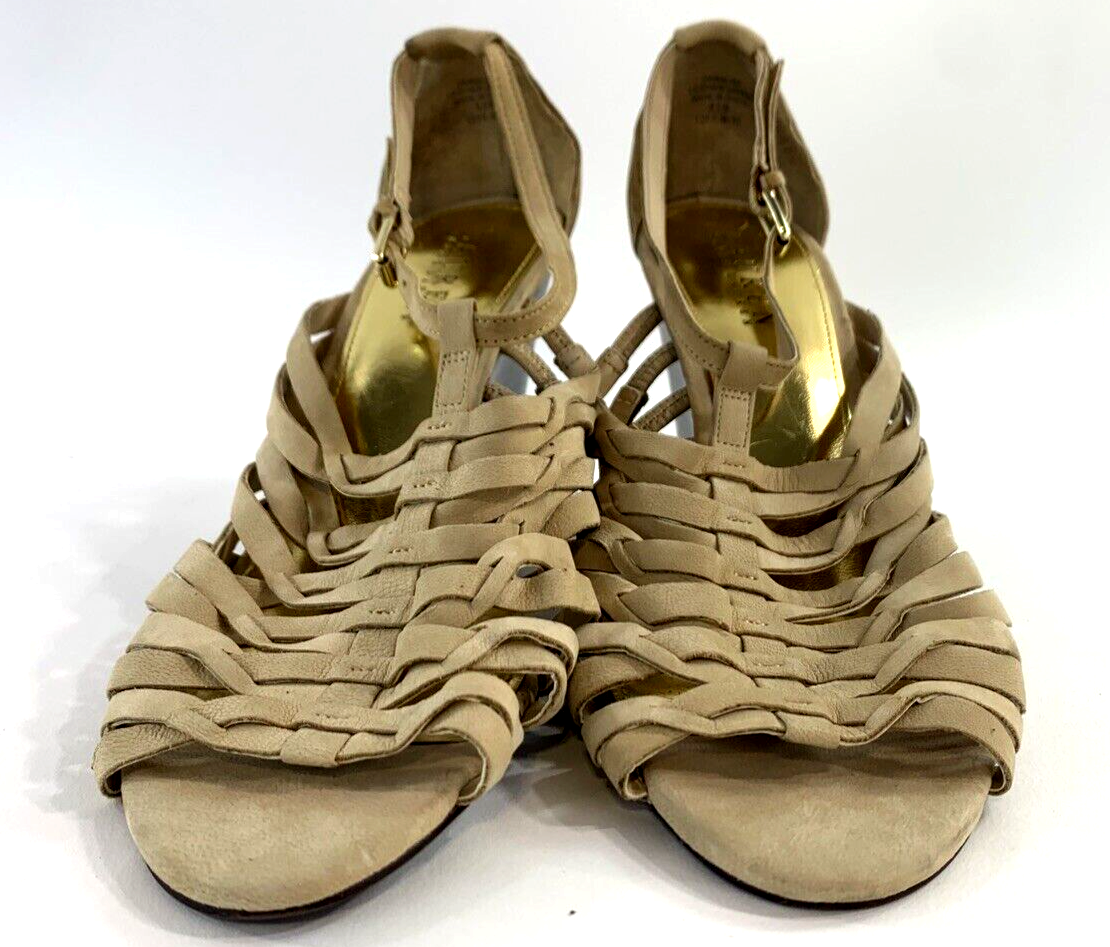Ralph Lauren Damalise Beige Leather Wedge Sandals Size 9.5B