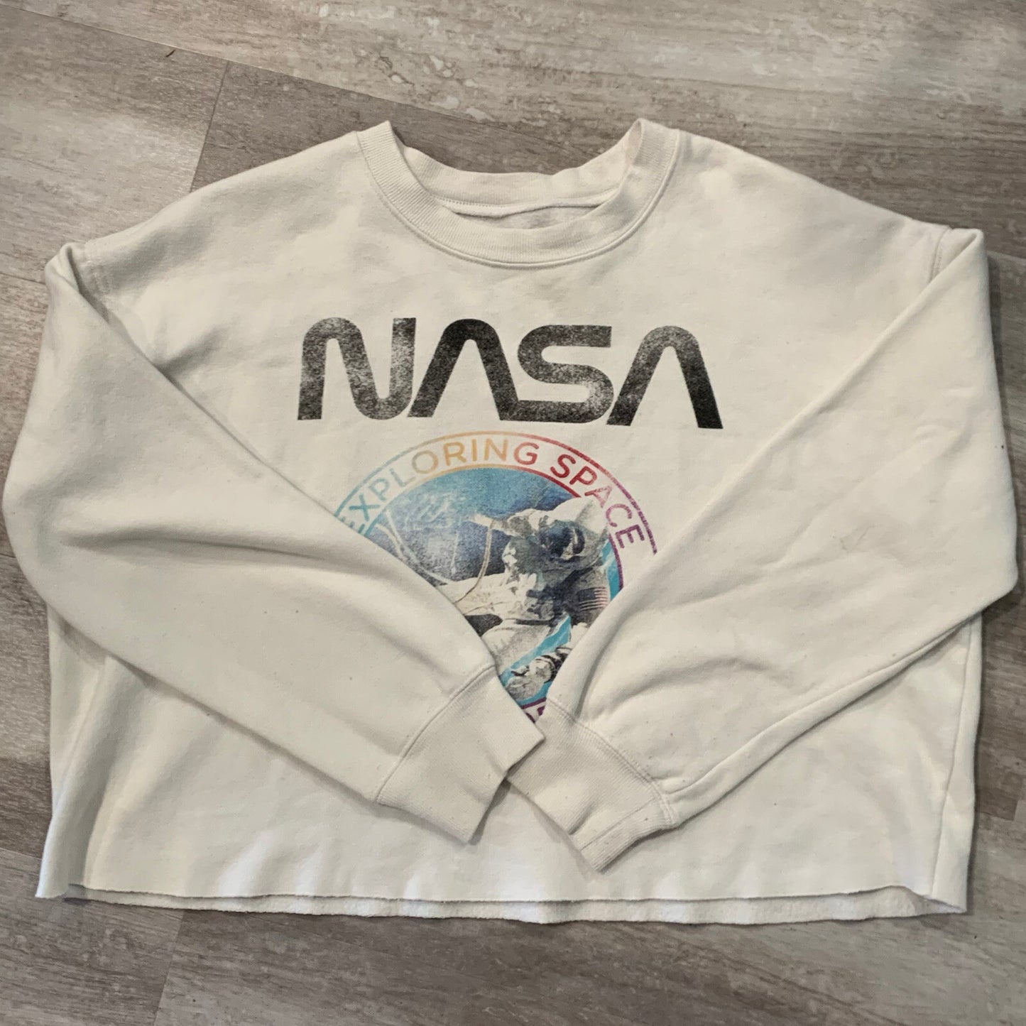 NASA Sweater Womens Medium Cutoff Pullover White