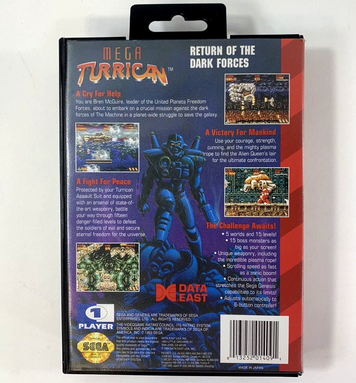 Mega Turrican (Sega Genesis, 1994) Game Case Manual Registration - Tested