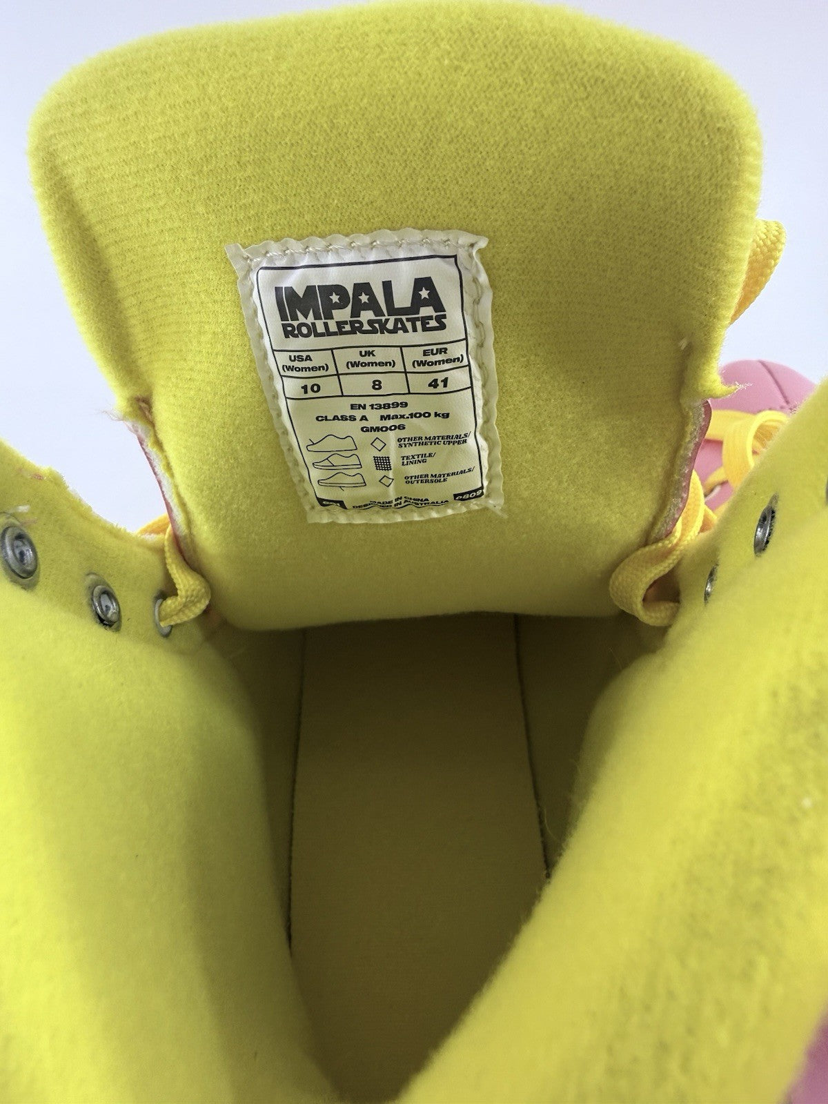 Impala Rollerskates US10 Women's A126-58817 Pink/Yellow Vegan Rollerskates - New