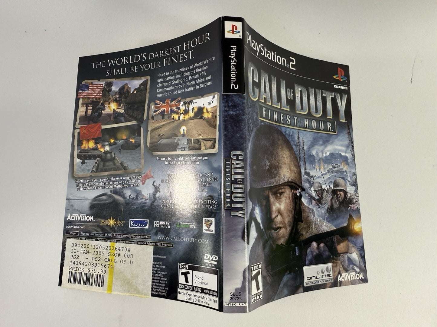 Call of Duty: Finest Hour (Sony PlayStation 2, 2004) Game Case Manual - Tested