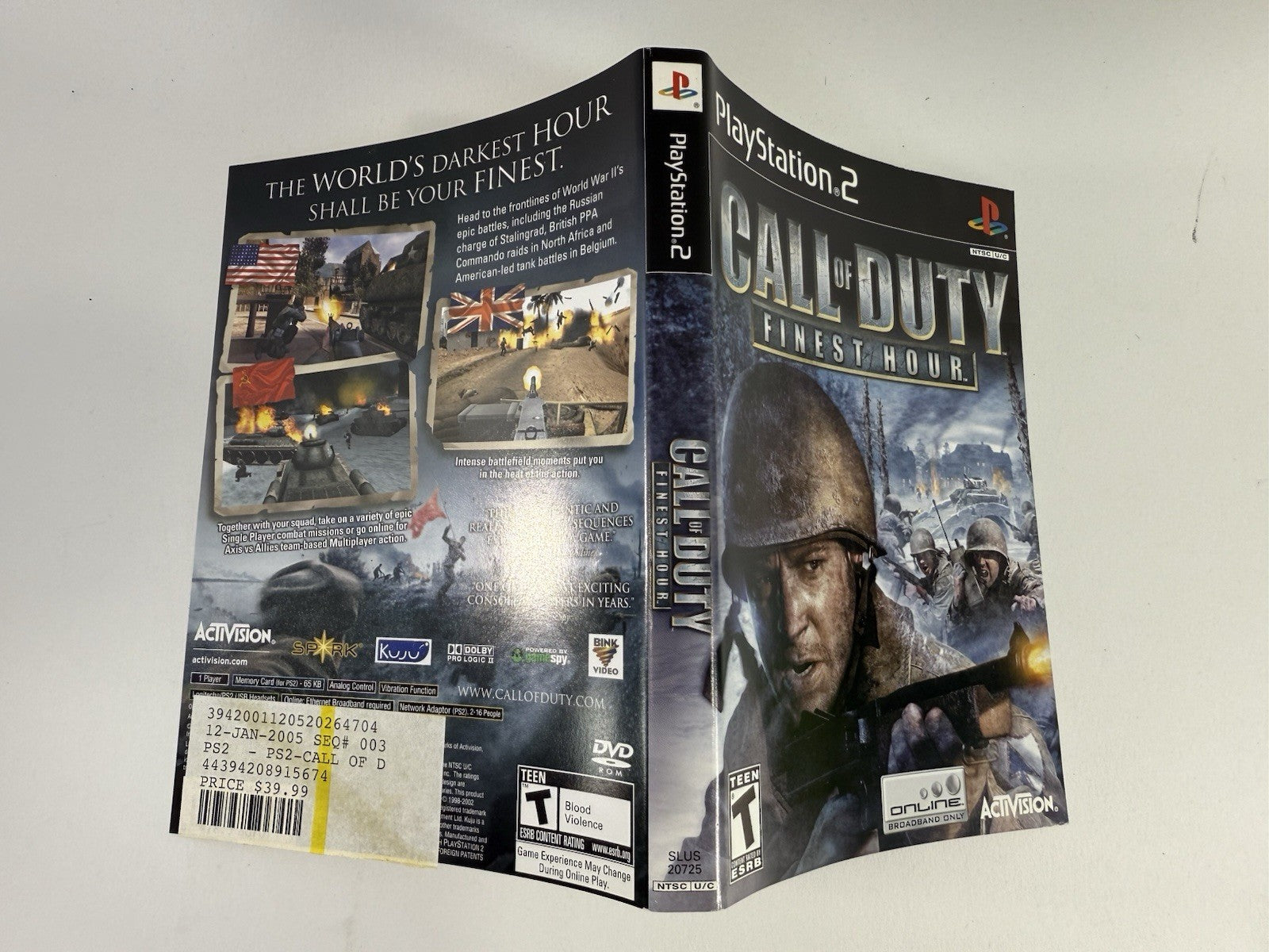Call of Duty: Finest Hour (Sony PlayStation 2, 2004) Game Case Manual - Tested