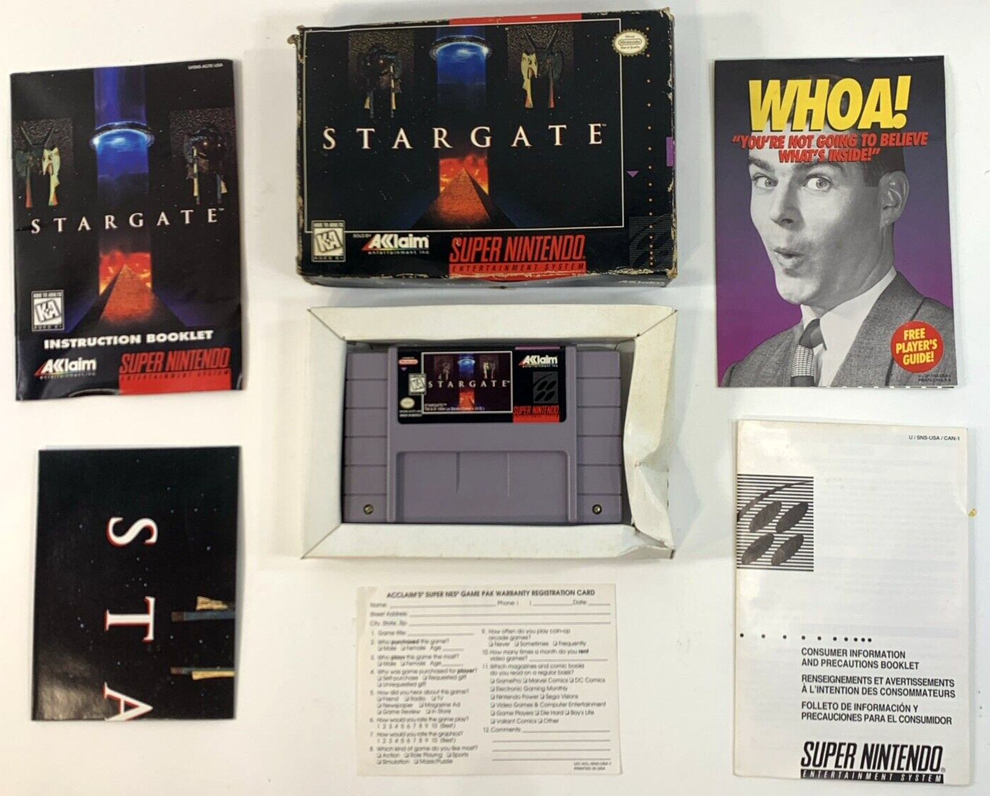 Stargate (Super Nintendo, 1991) Game, Box, Manual, Poster, Insert, Registration
