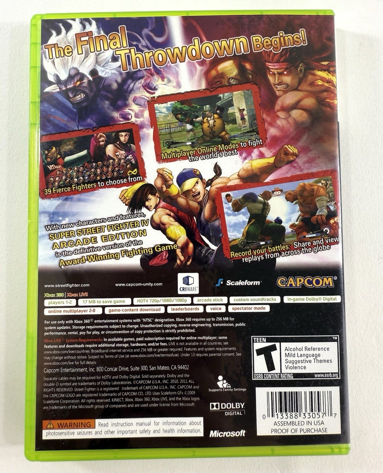 Super Street Fighter IV: Arcade Edition (Xbox 360, 2011) Game Case Manual