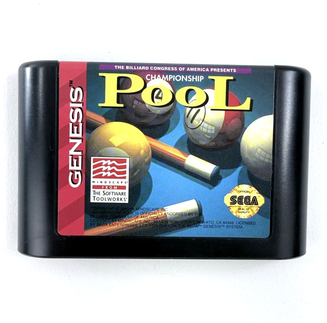 Championship Pool (Sega Genesis, 1993) Game Case Manual - Tested and Working