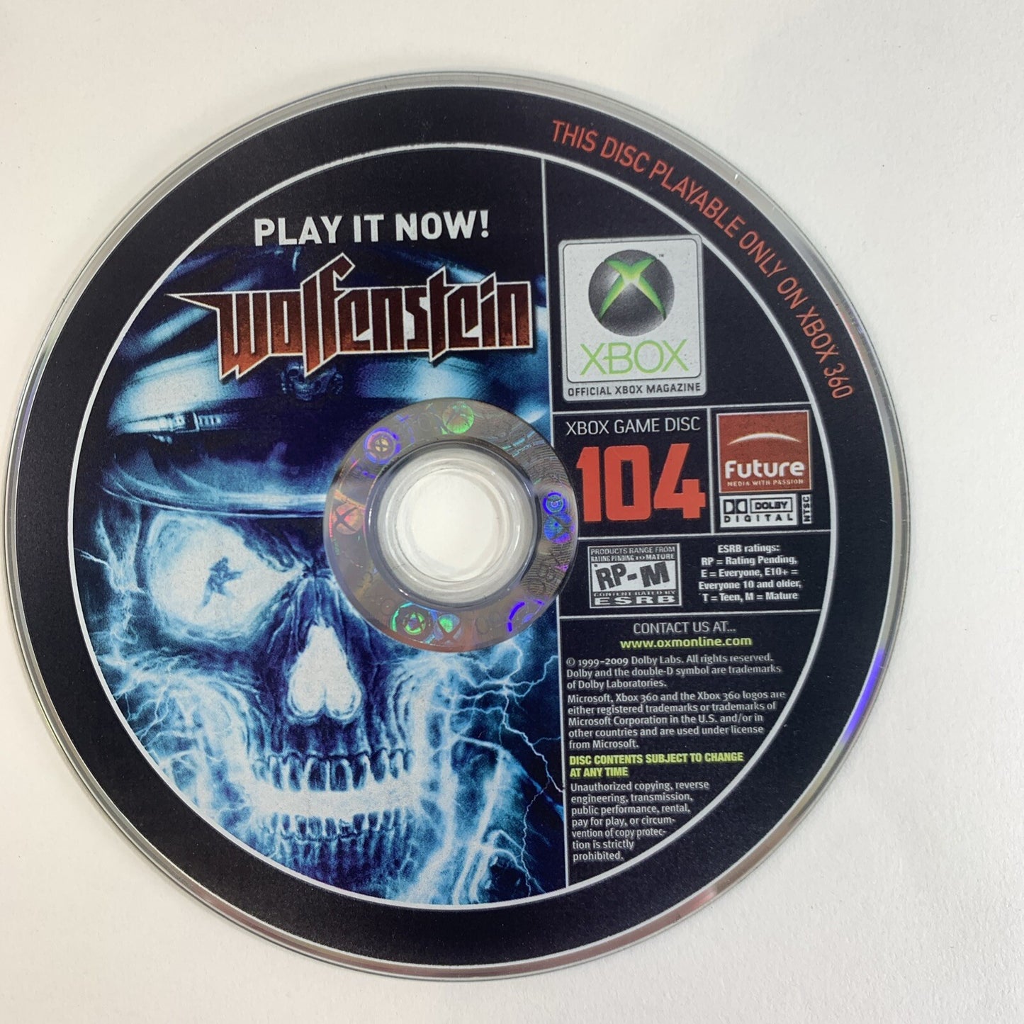 Xbox Magazine Game Demo Disc 104 Wolfenstein for Xbox 360