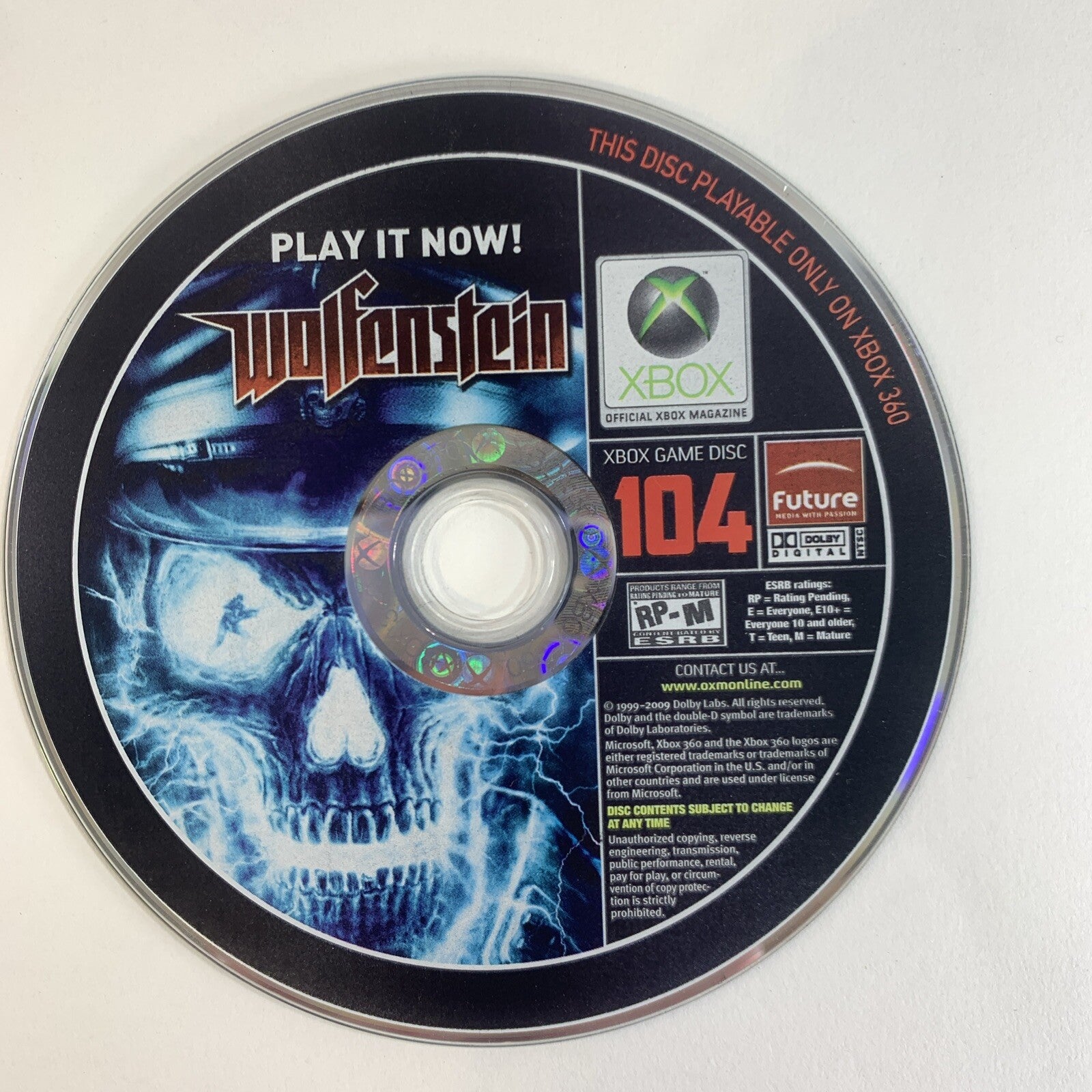 Xbox Magazine Game Demo Disc 104 Wolfenstein for Xbox 360