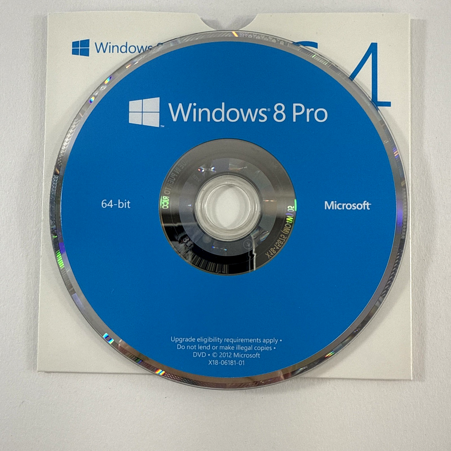 Microsoft 2012 Windows 8 Pro Upgrade for PC DVD - 34/64-bit Software only - Read