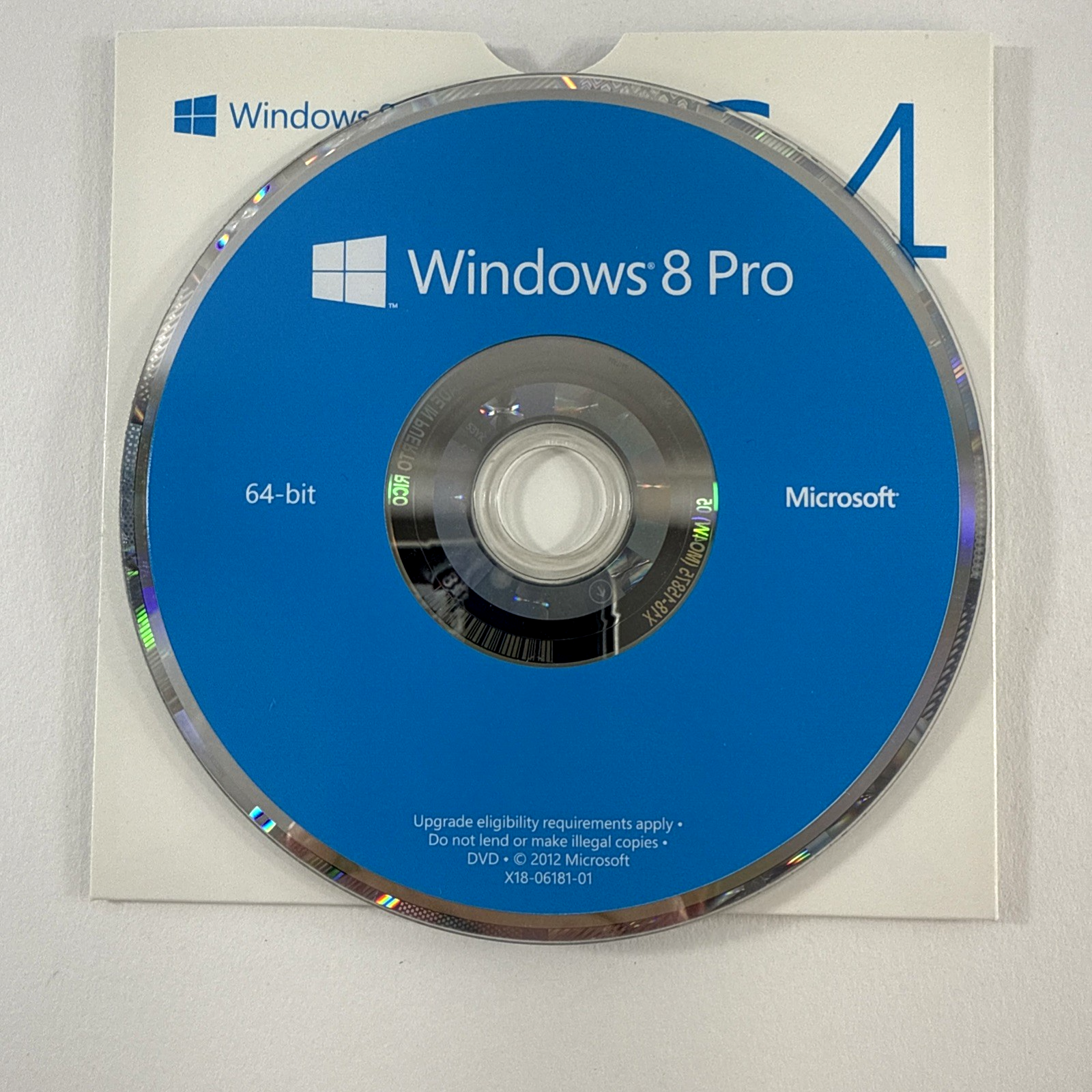 Microsoft 2012 Windows 8 Pro Upgrade for PC DVD - 34/64-bit Software only - Read