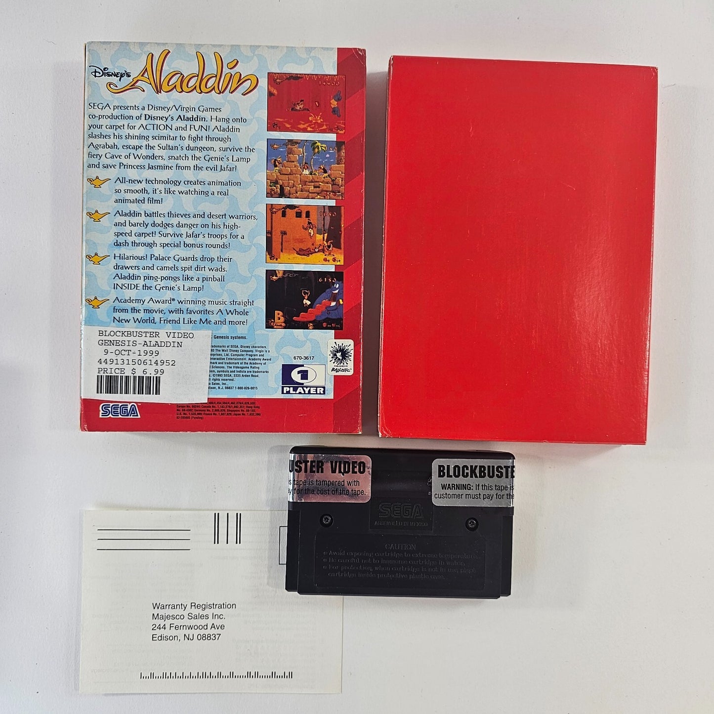 Disney's Aladdin (Sega Genesis, 1993) Game Box Registration Card - Tested