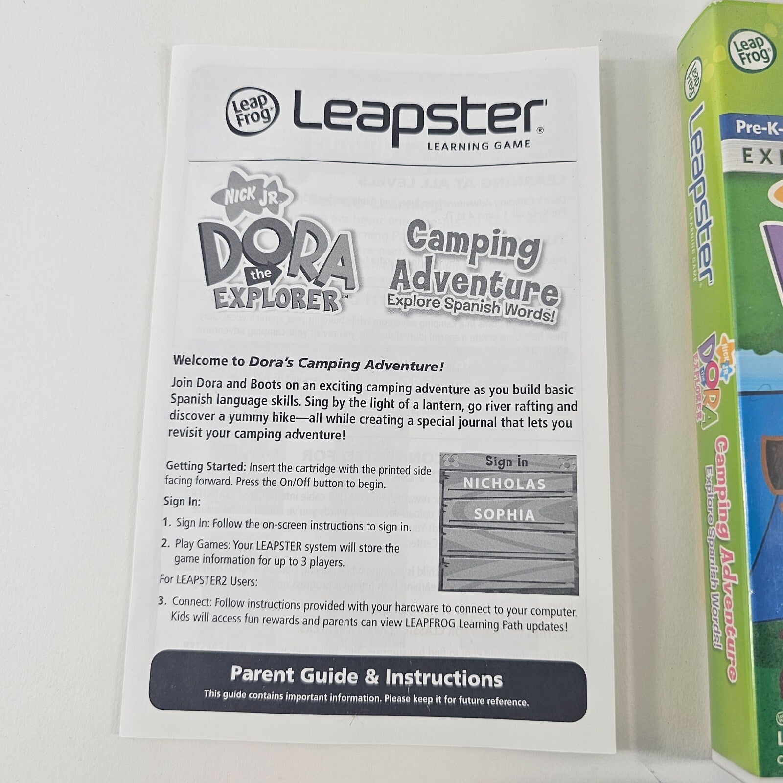 Leap Frog Leapster 2007 Dora the Explorer Camping Adventure - Game Case & Manual