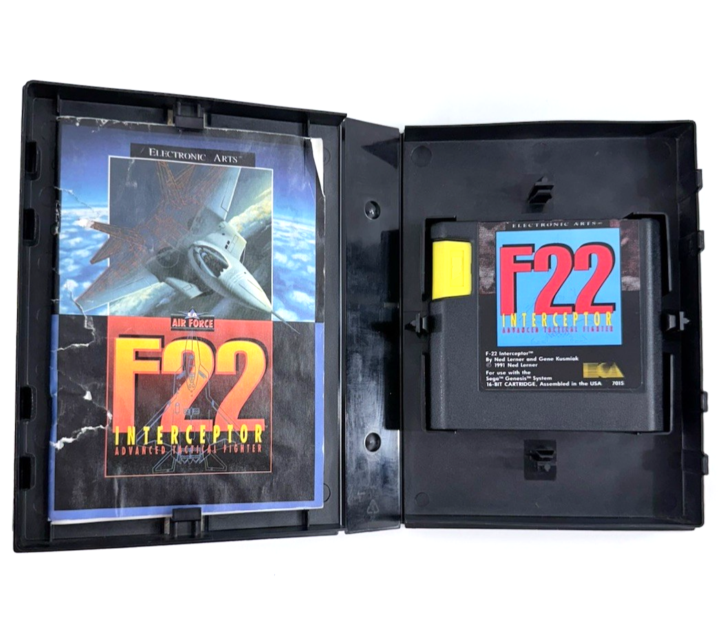 F22 Interceptor (Sega Genesis, 1991) Game, Case, Manual - Tested and Working