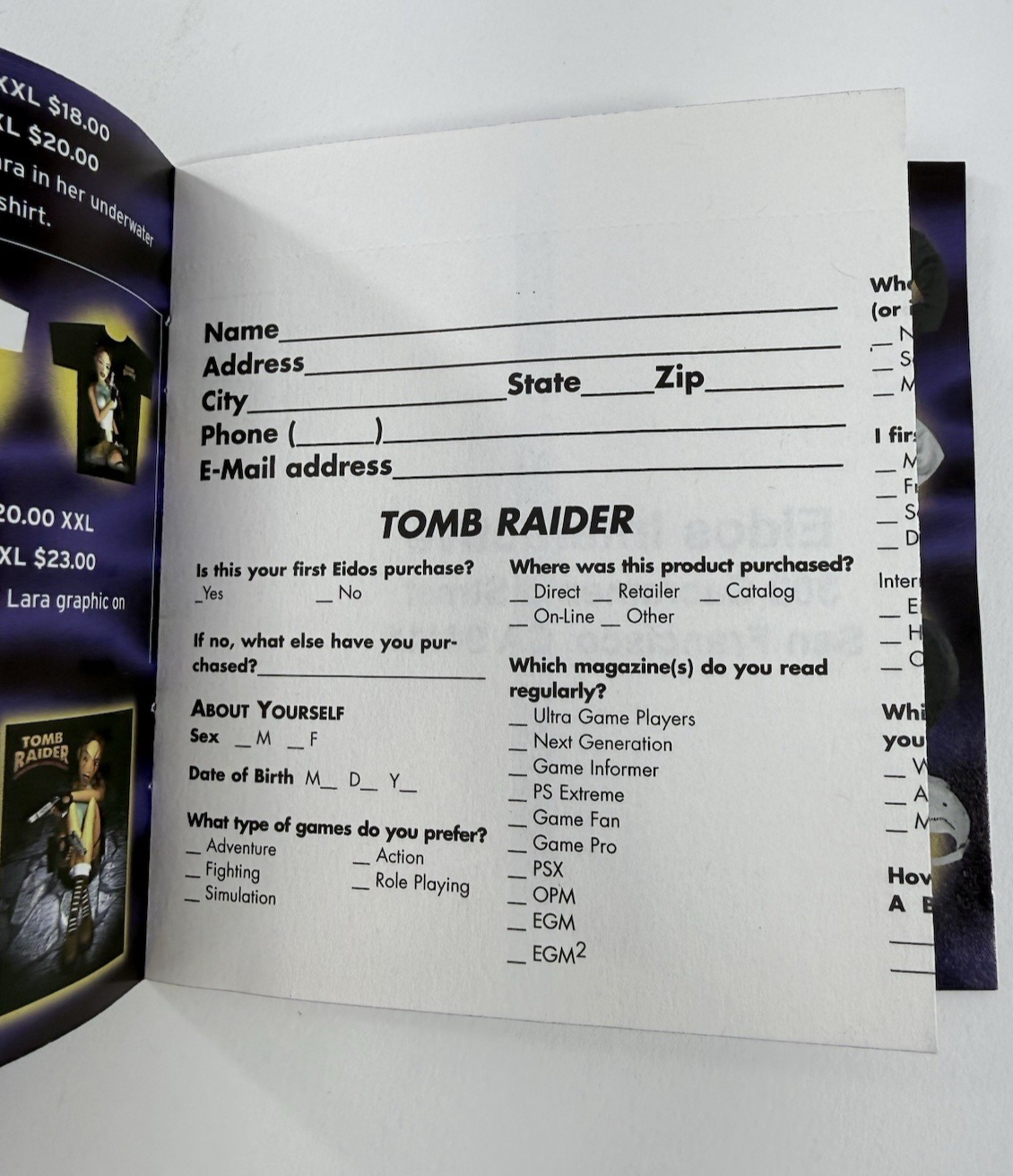 Tomb Raider (Sony PlayStation, 1996) - Game Case Manual Registration - Tested