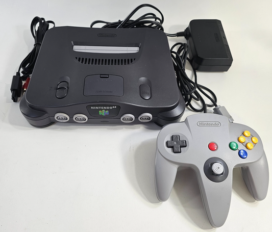 Nintendo 64 Black Home Console with Controller + Cables - Tested and Working