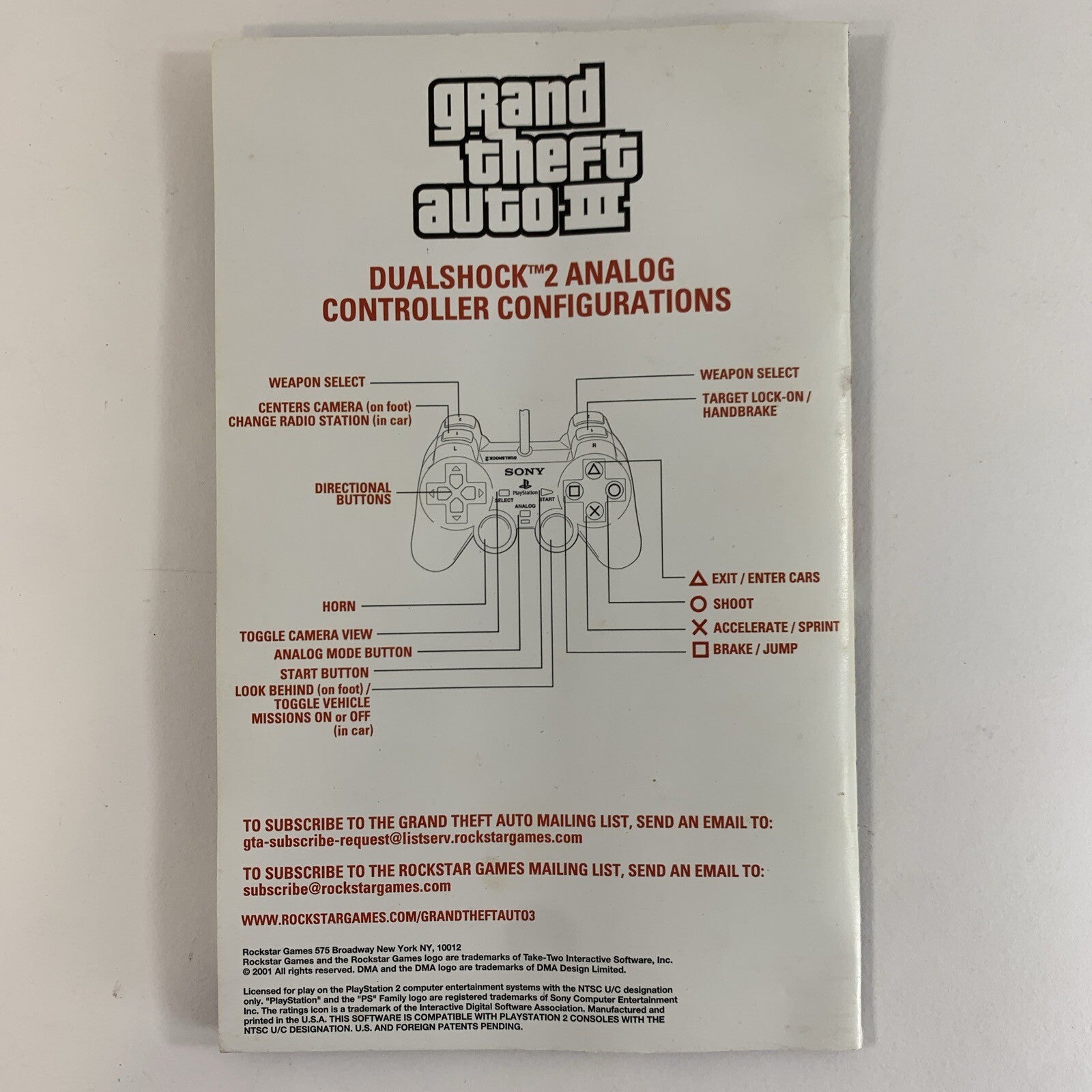 Grand Theft Auto III 3 (Sony PlayStation 2, 2001) Game Case Manual - Tested