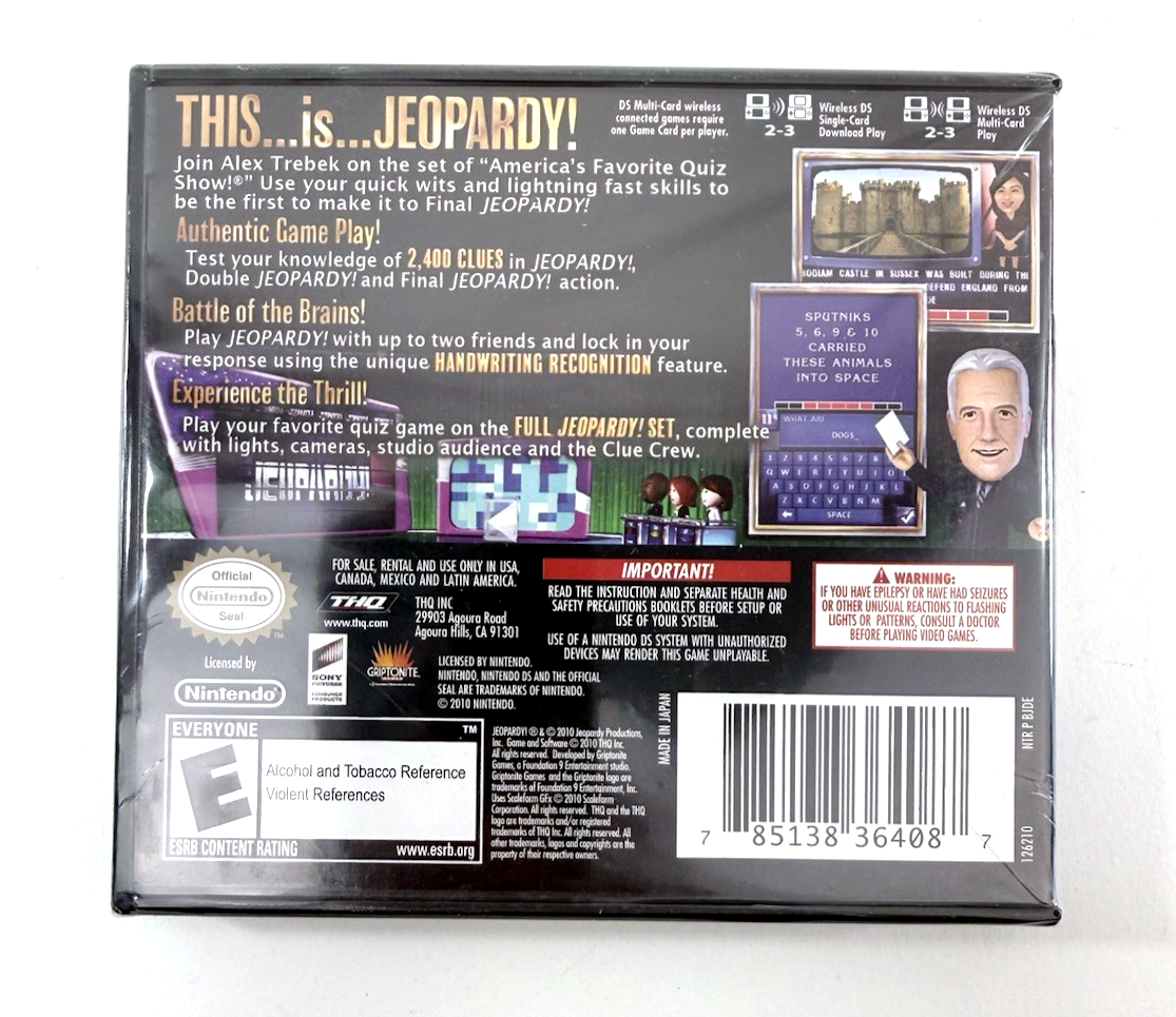 Jeopardy (Nintendo DS, 2010) New, Factory Sealed Alex Trebek Quiz Game