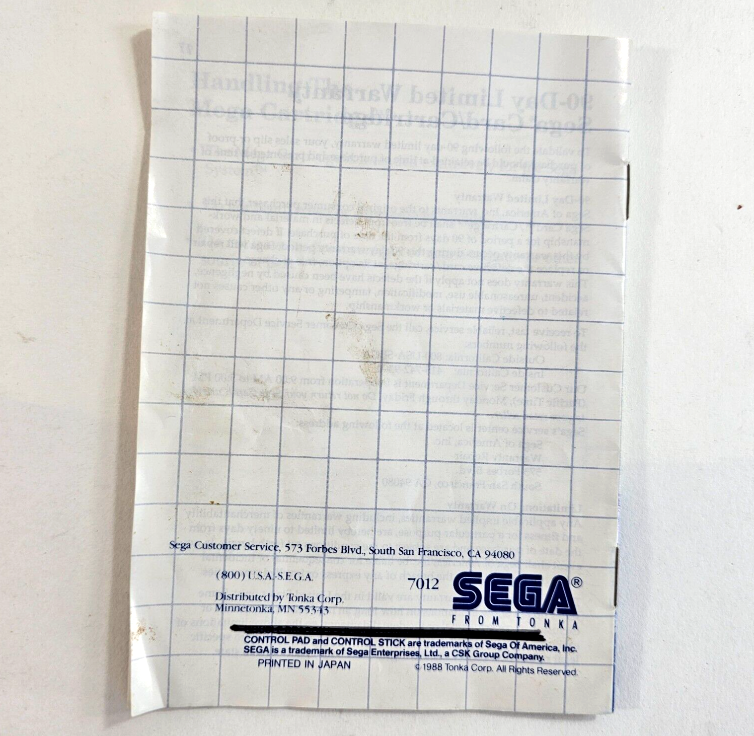 Double Dragon (Sega Master System, 1988) Game Case Manual - Tested and Working