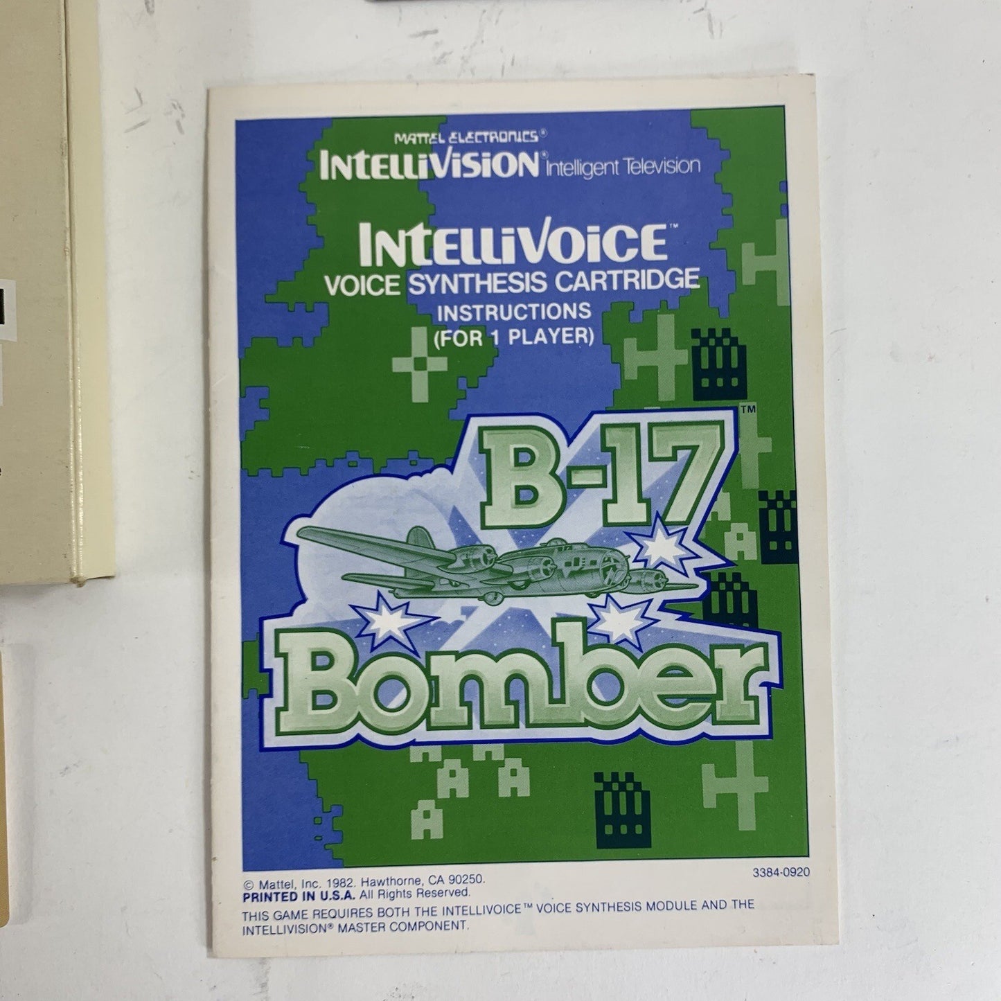 B-17 Bomber (Intellivision, 1982) Game Box Manual Overlay