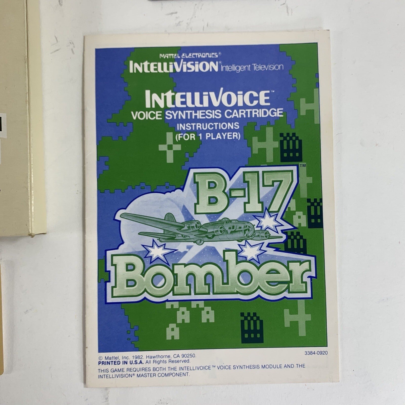 B-17 Bomber (Intellivision, 1982) Game Box Manual Overlay