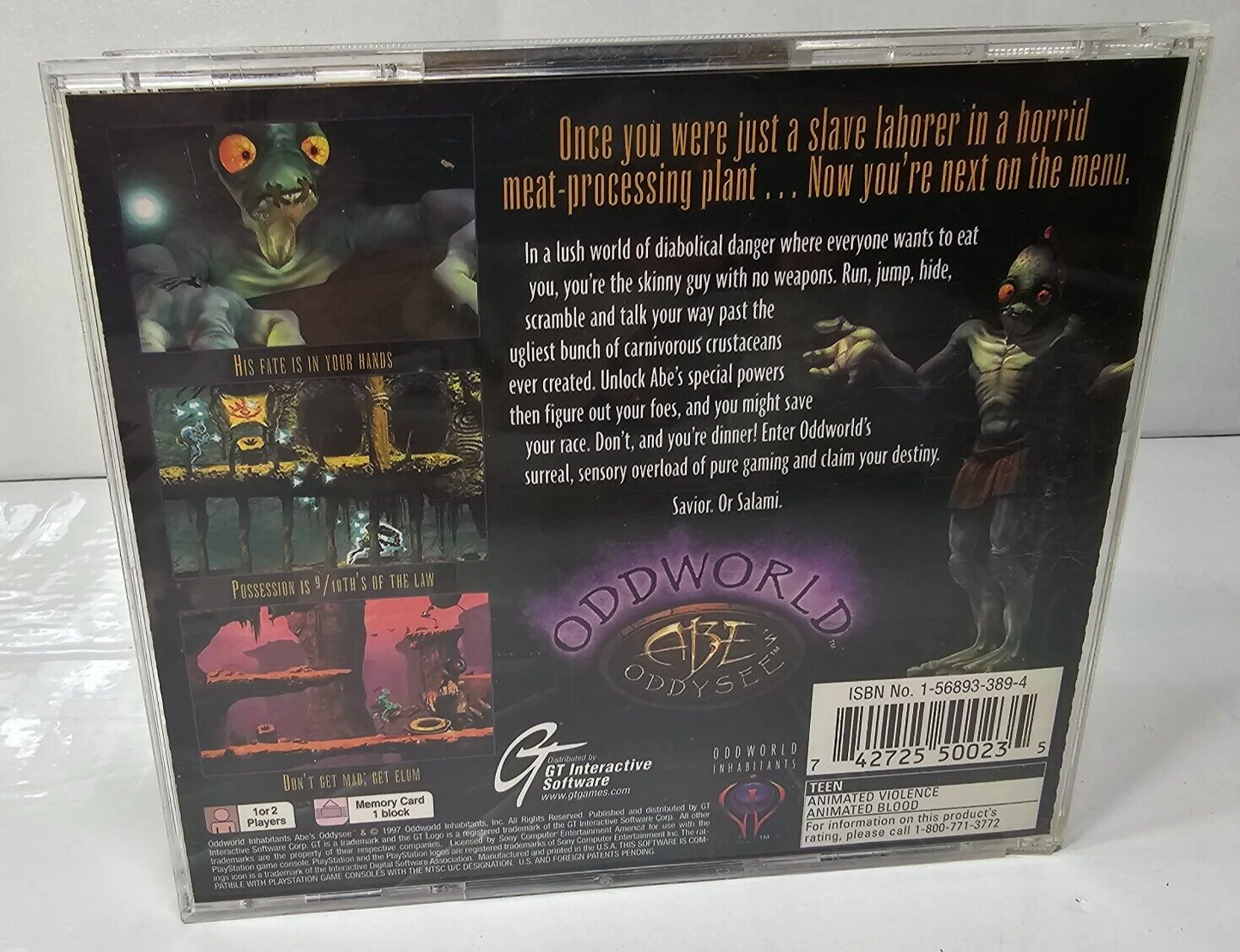 Oddworld: Abe's Oddysee (Sony PlayStation, 1997) Game Case Manual Registration