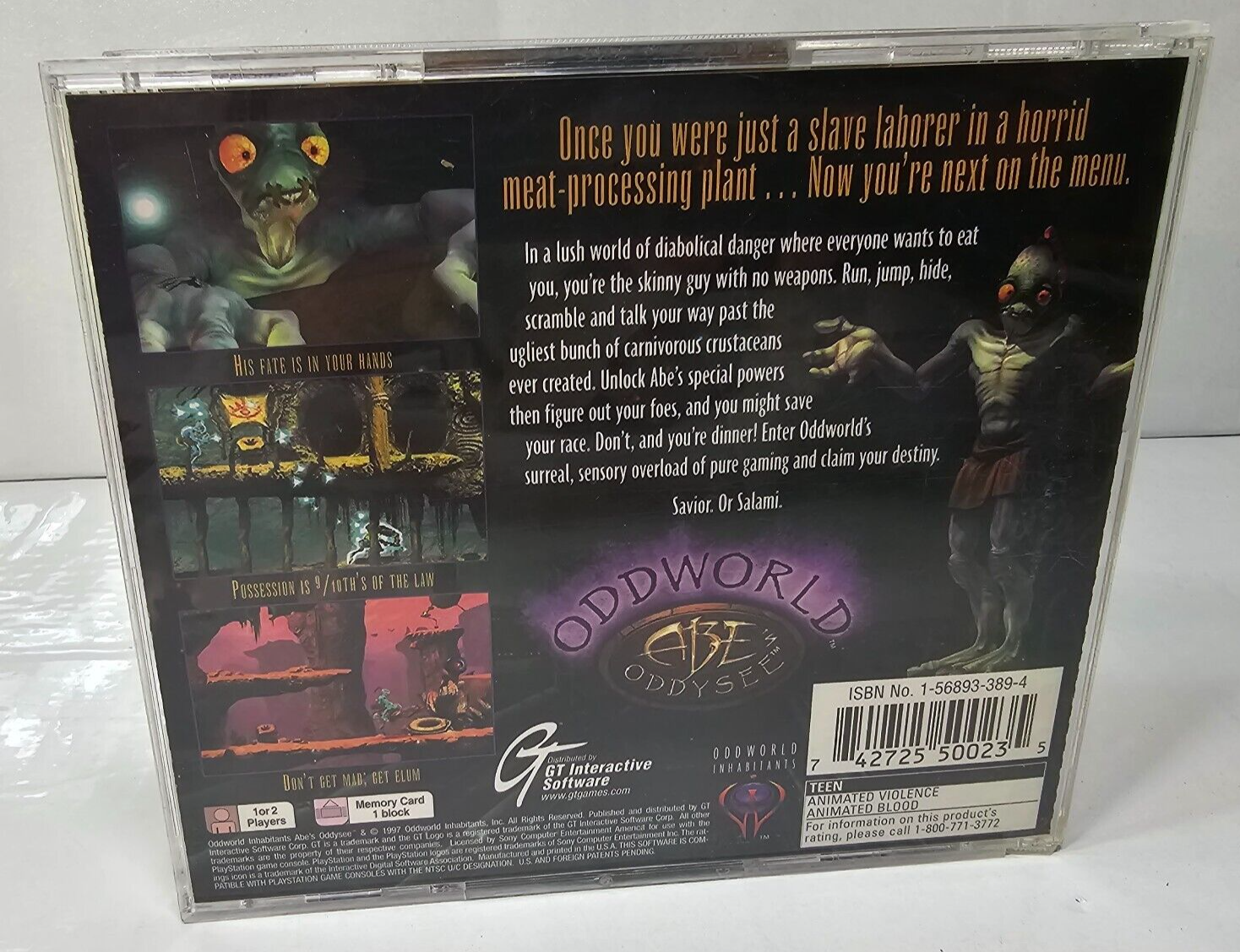 Oddworld: Abe's Oddysee (Sony PlayStation, 1997) Game Case Manual Registration