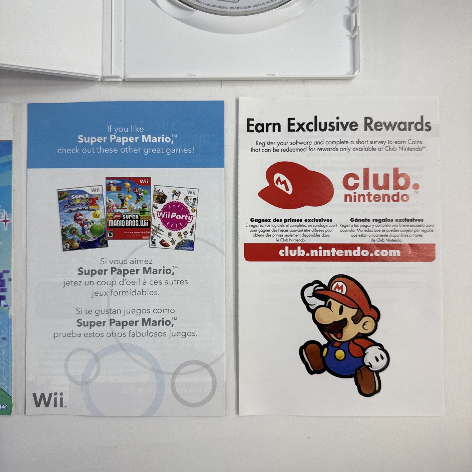 Super Paper Mario (Nintendo Wii, 2007) Game Case Manual Inserts - Tested
