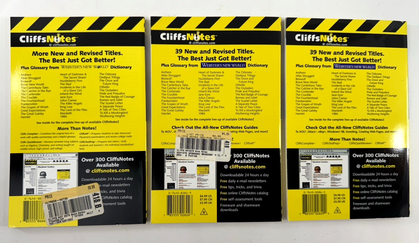 Cliff Notes & SparkNotes Literature Bundle of 10 - Iliad, Oedipus, Ulysses +8