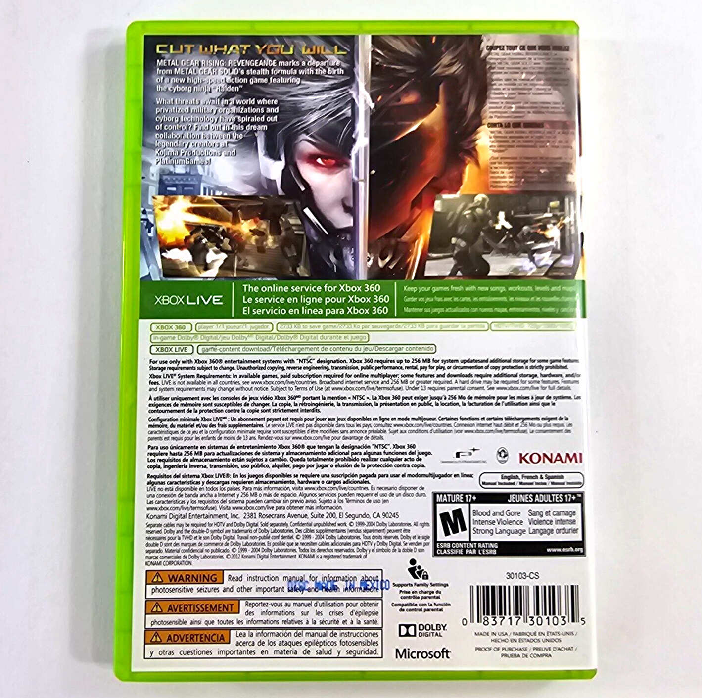 Metal Gear Rising: Revengeance (Xbox 360, 2013) Game Case Manual Insert - Tested