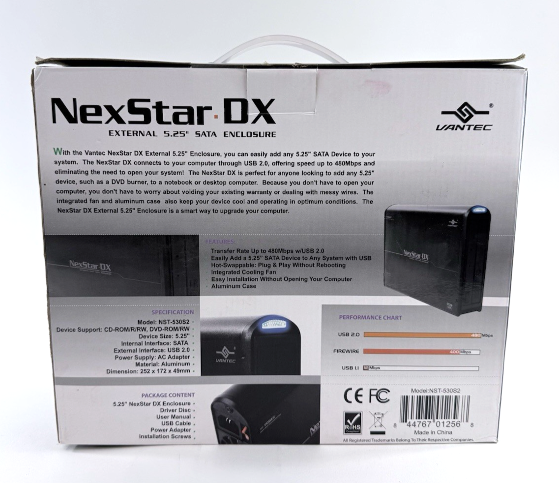 Vantec NexStar DX NST-530S2 External 5.25" USB 2.0 SATA Enclosure - New/Open Box