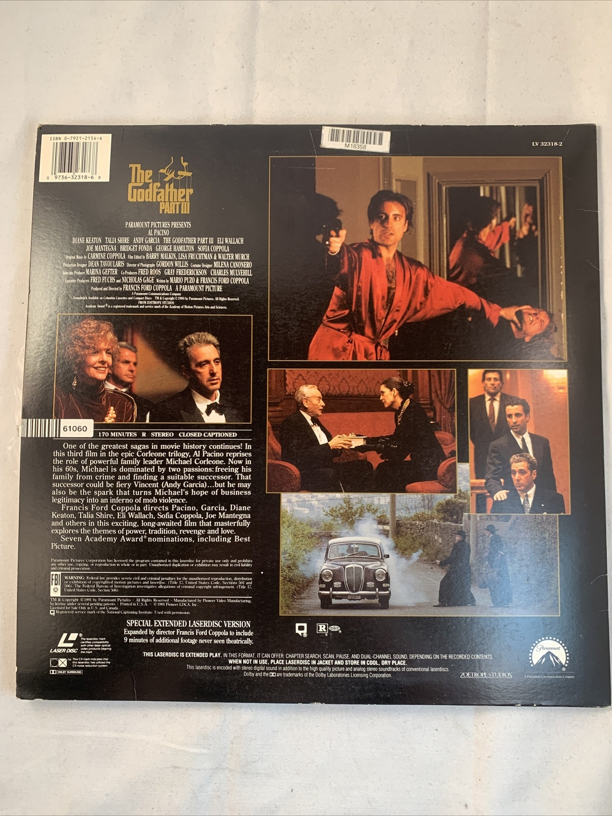 The Godfather Part III 3 Final Director's Cut Laserdisc LD LV32318-2 Laser Disc