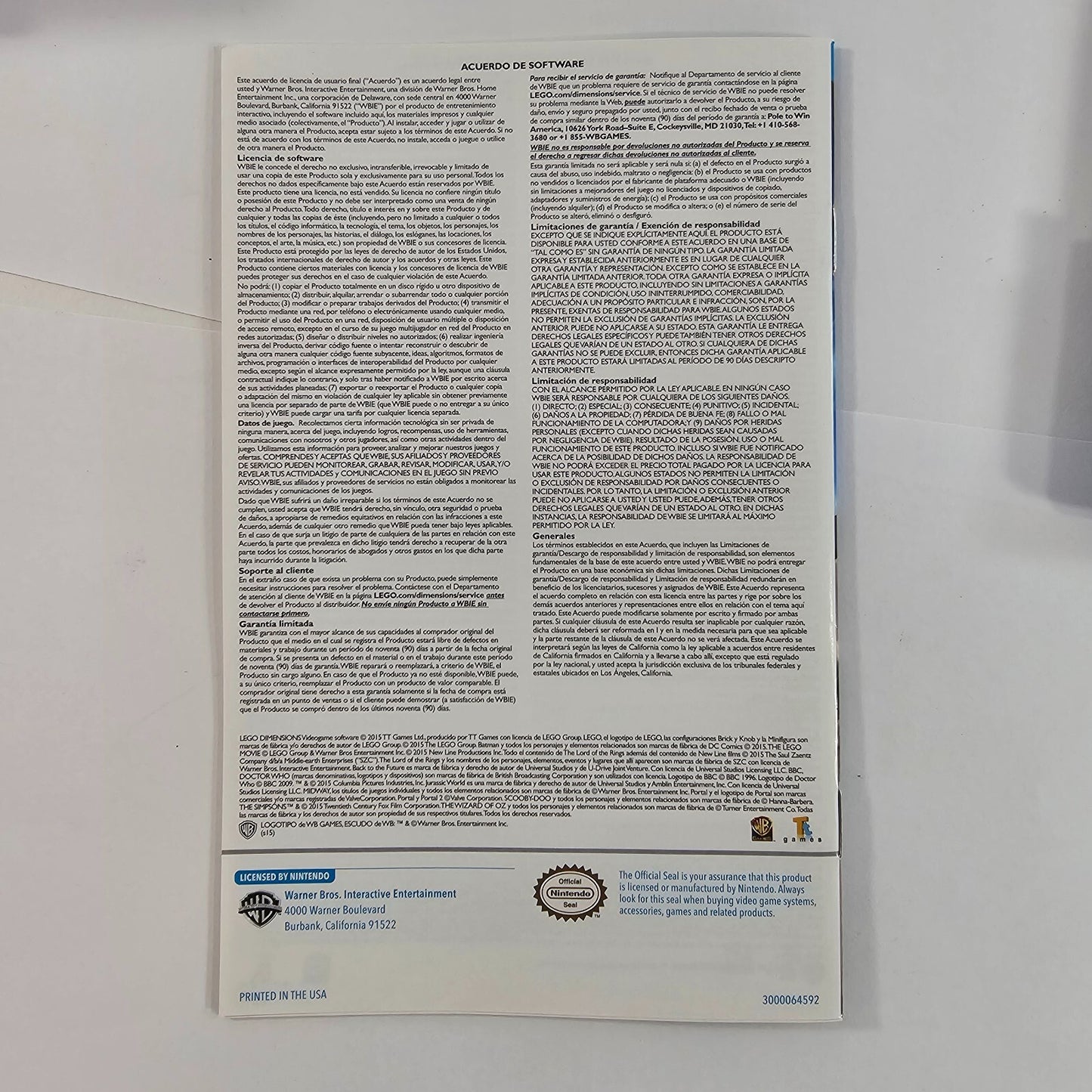 Lego Dimensions (Nintendo Wii U, 2015) Game Case Manual -  Tested
