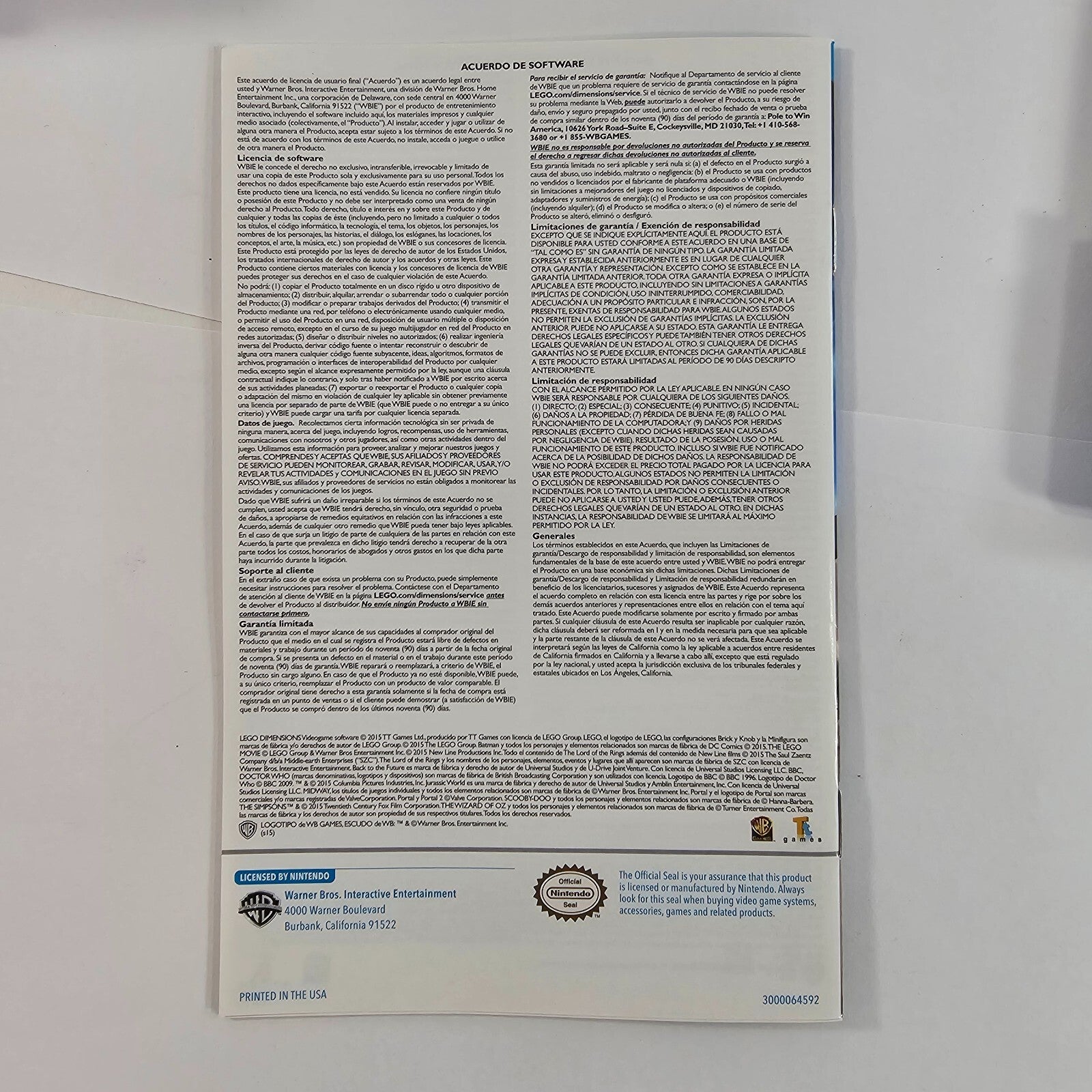 Lego Dimensions (Nintendo Wii U, 2015) Game Case Manual -  Tested