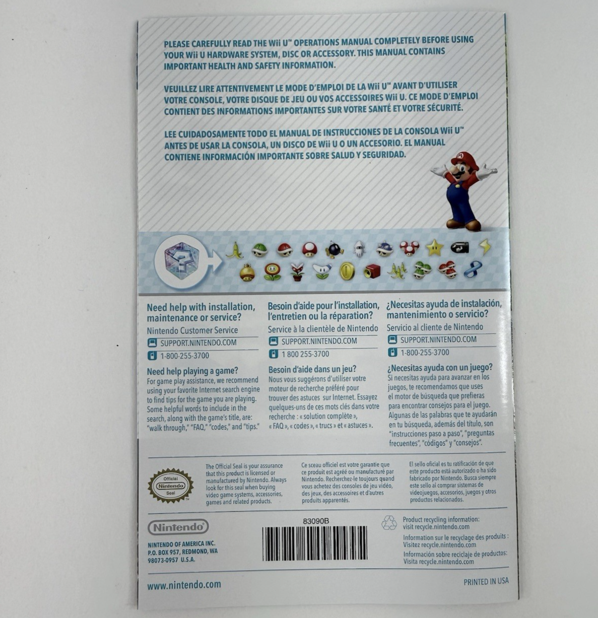 Mario Kart 8 (Nintendo Wii U, 2014) Game Case Manual Insert - Tested and Working